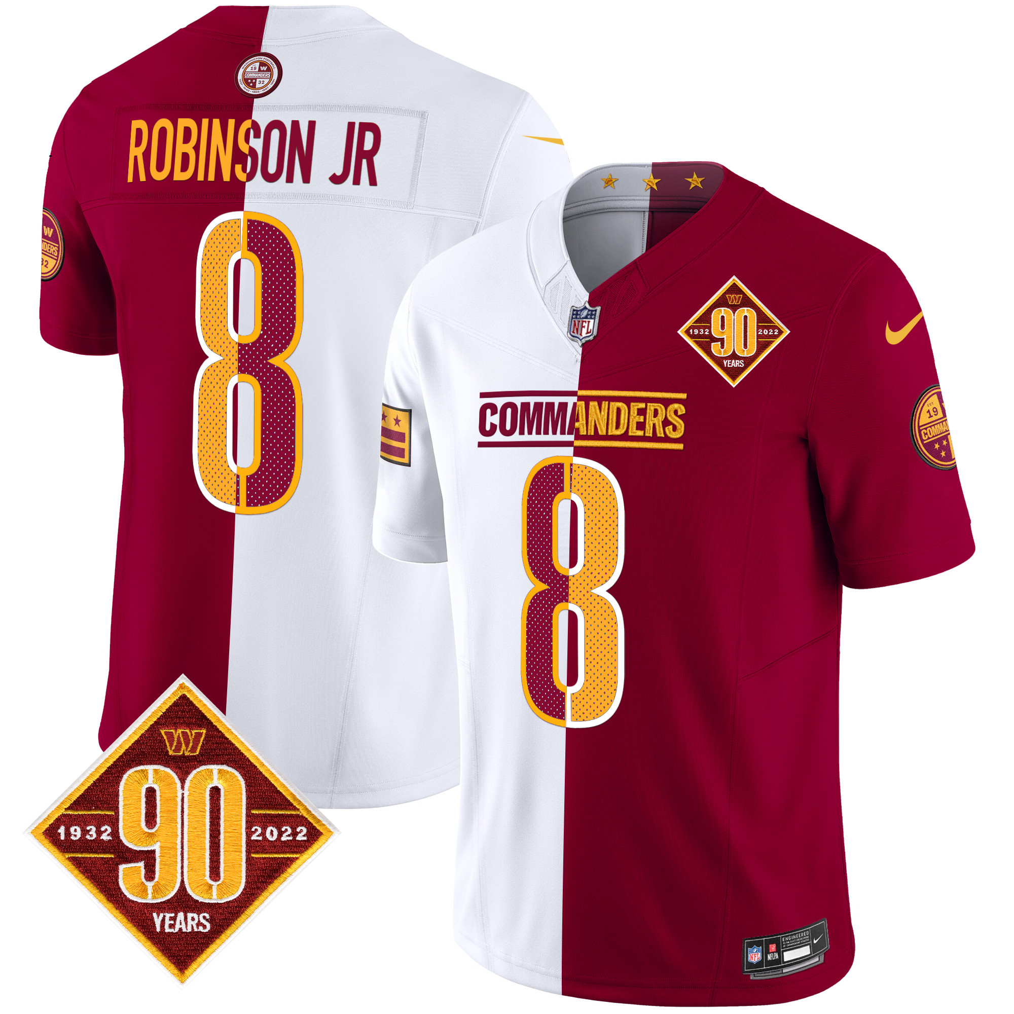 Robinson Jr. Men's Washington Commanders 90th Anniversary Vapor Limited Half Jersey - All Stitched