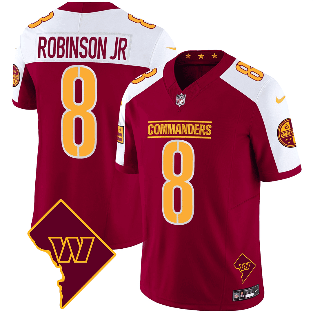 Robinson Jr. Men's Washington Commanders Washington DC Map Patch Burgundy Alternate Jersey - All Stitched