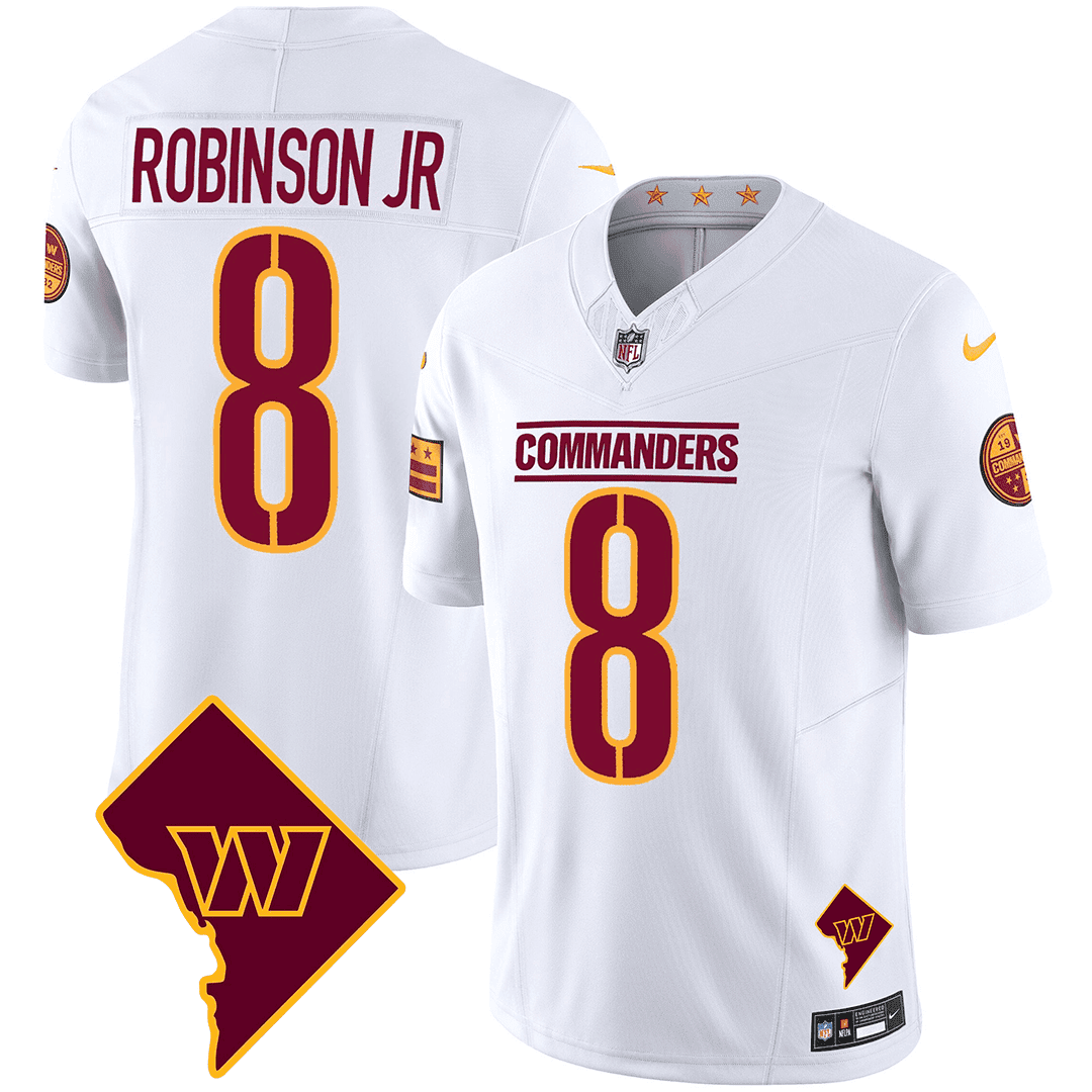 Robinson Jr. Men's Washington Commanders Washington DC Map Patch White Jersey - All Stitched