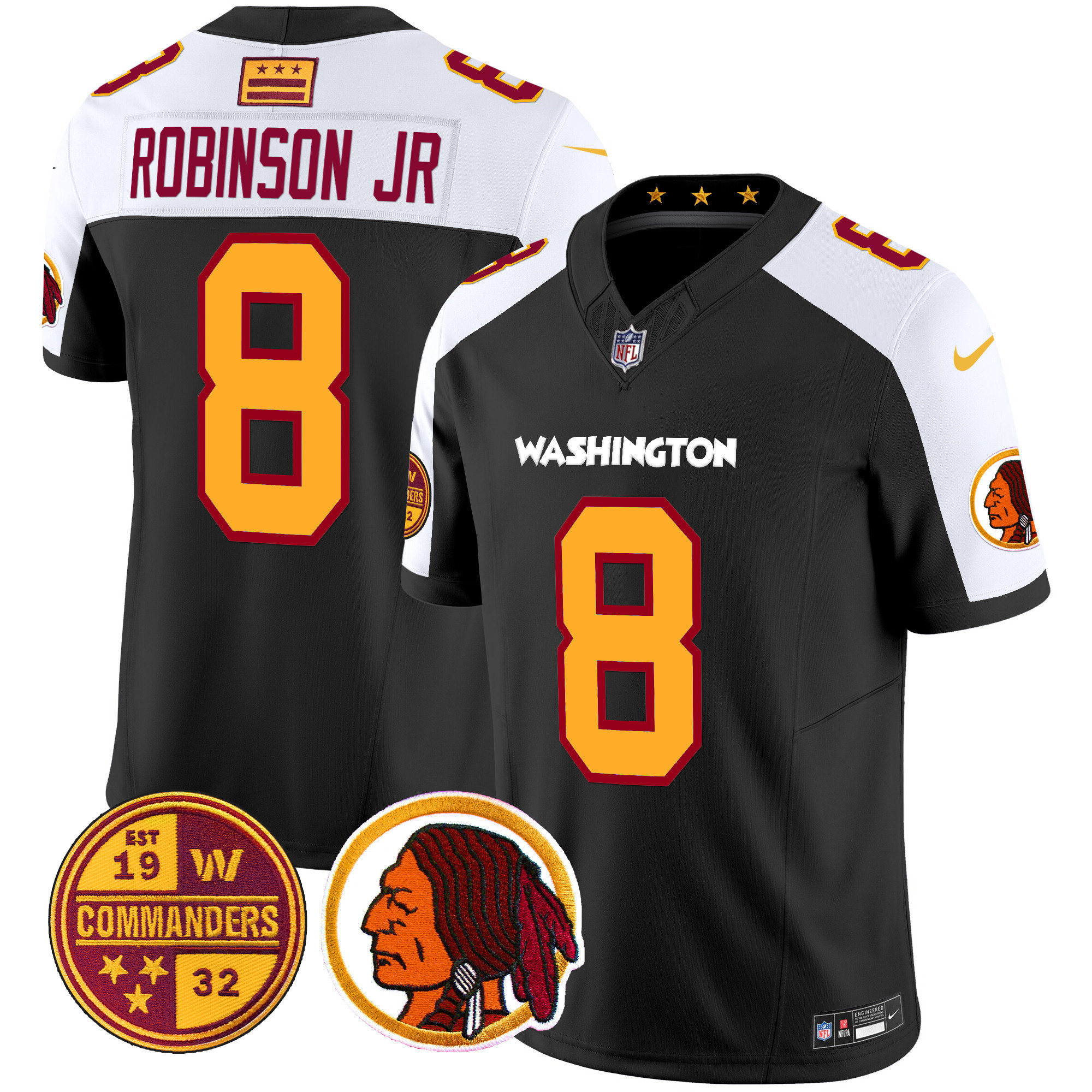 Robinson Jr. Men's Washington Half Washington Redskins & Washington Commanders Vapor Limited Black Alternate Jersey - All Stitched