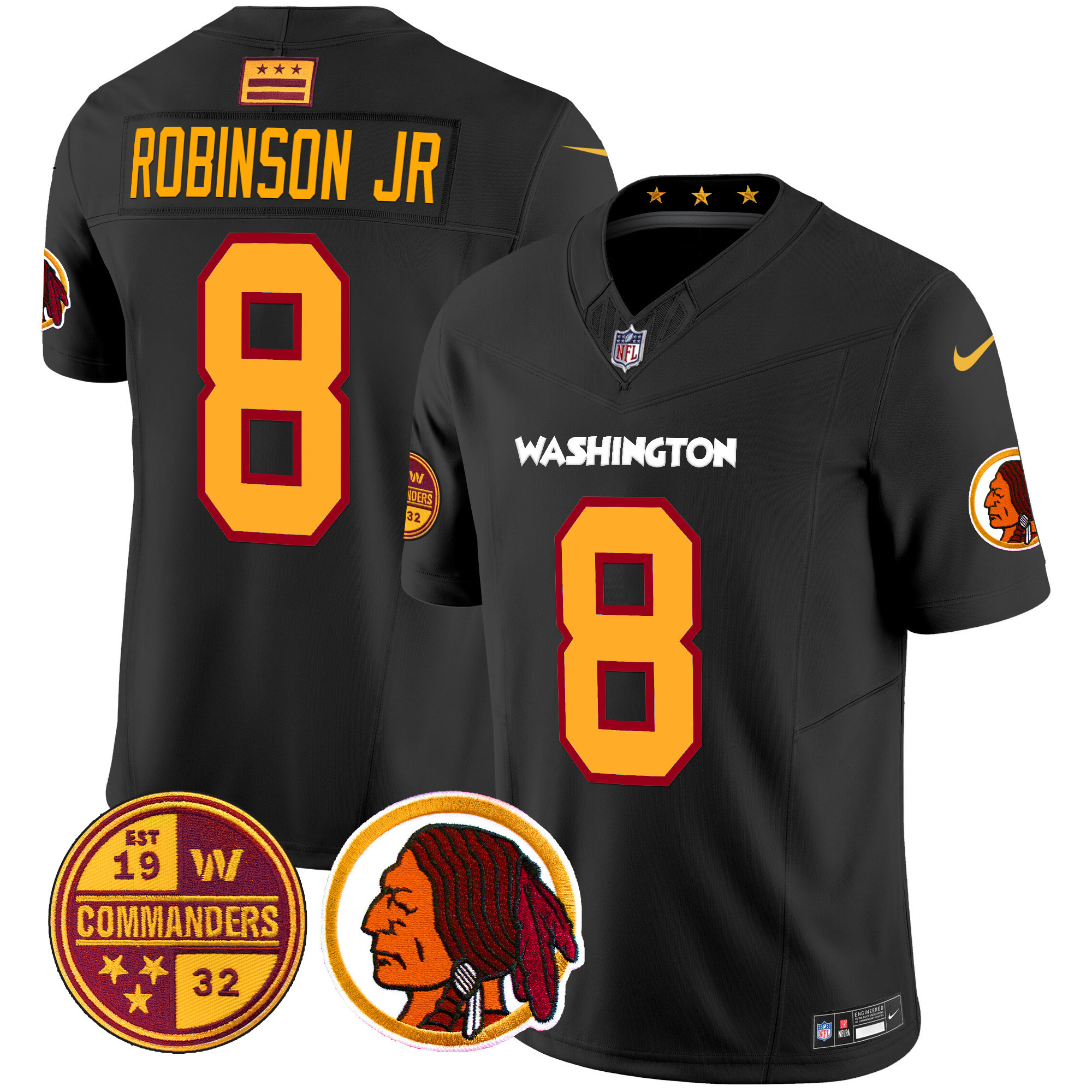 Robinson Jr. Men's Washington Half Washington Redskins & Washington Commanders Vapor Limited Black Jersey - All Stitched