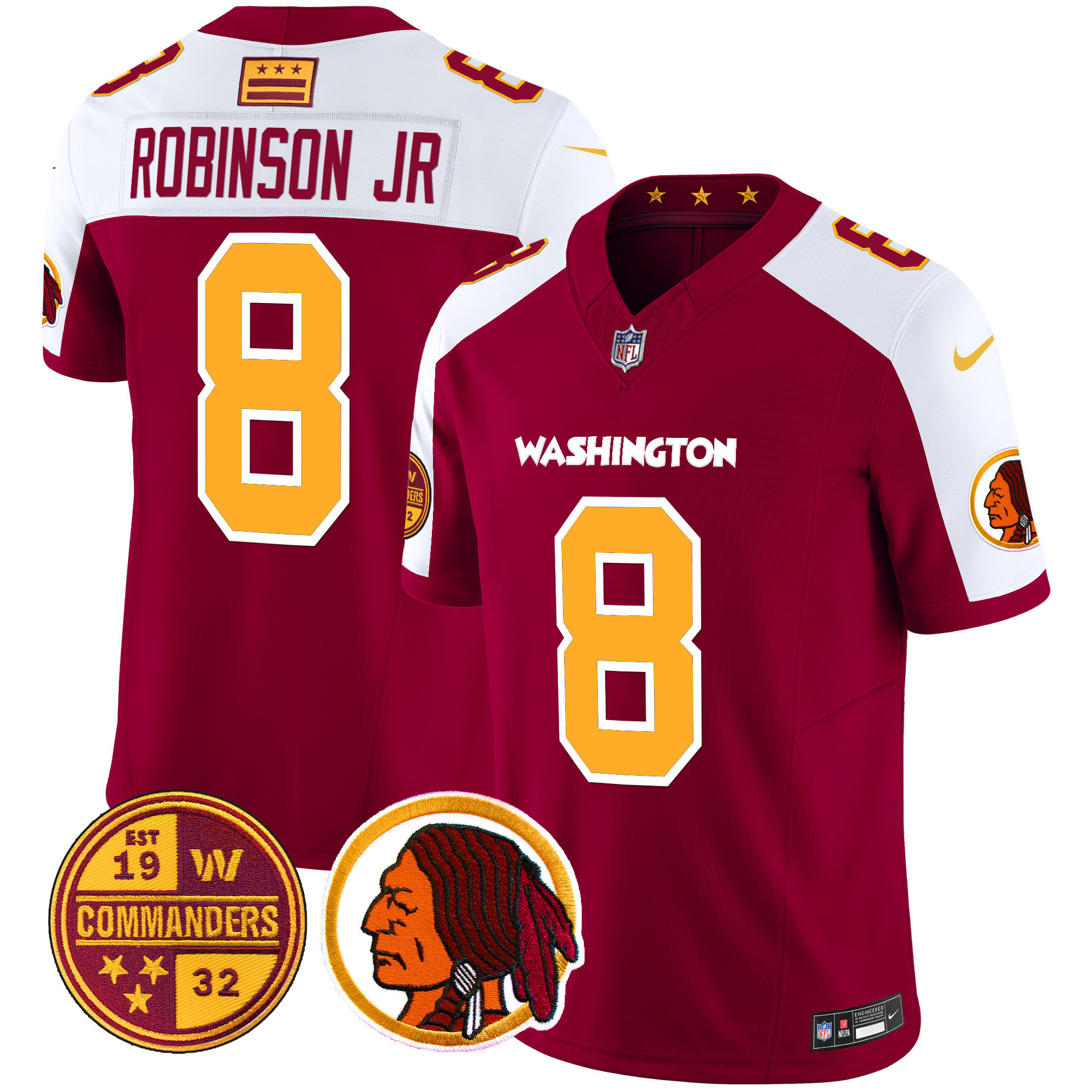 Robinson Jr. Men's Washington Half Washington Redskins & Washington Commanders Vapor Limited Burgundy Alternate Jersey - All Stitched