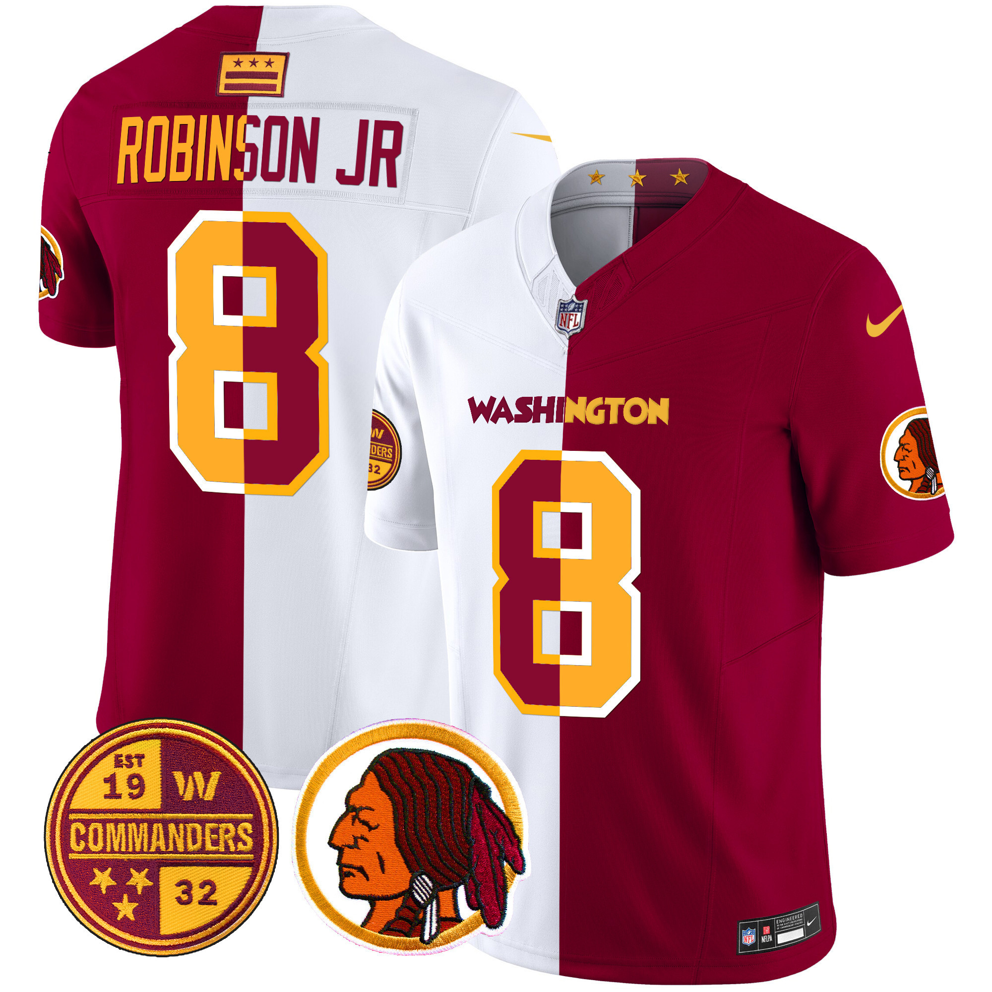Robinson Jr. Men's Washington Half Washington Redskins & Washington Commanders Vapor Limited Half Jersey - All Stitched