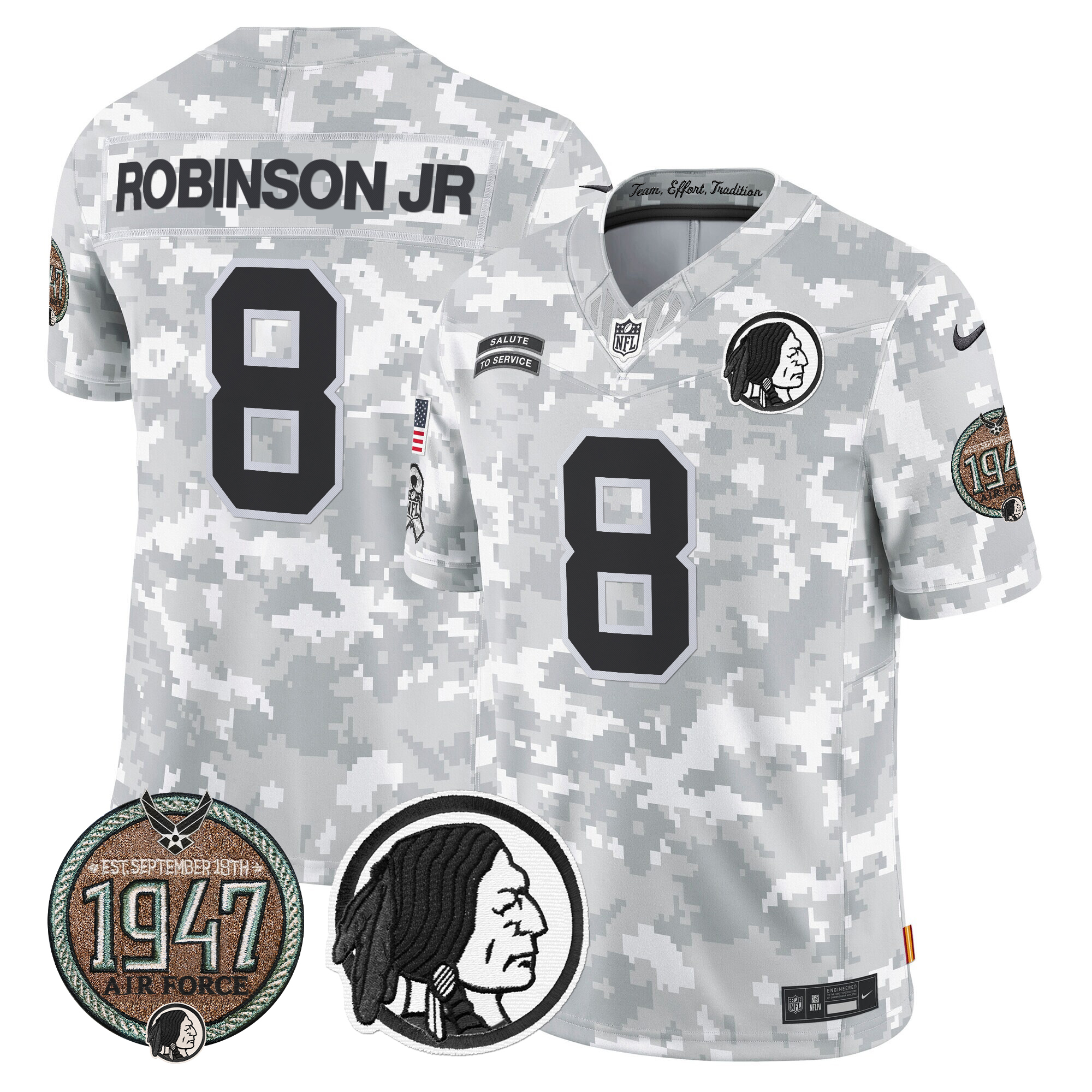 Robinson Jr. Men's Washington Redskins 2024 Salute to Service Establishment Year Patch Vapor Limited Air Force Jersey - All Stitched