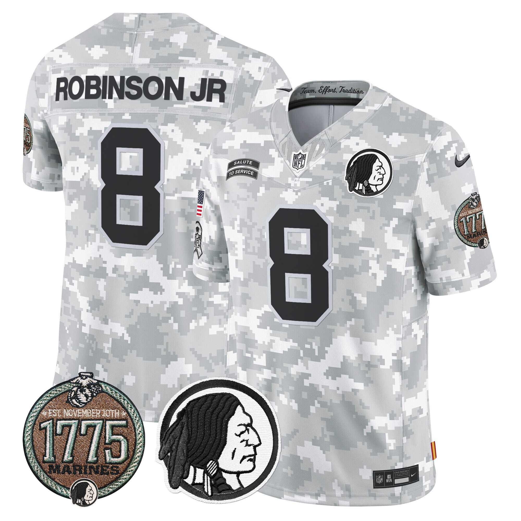 Robinson Jr. Men's Washington Redskins 2024 Salute to Service Establishment Year Patch Vapor Limited Marines Jersey - All Stitched
