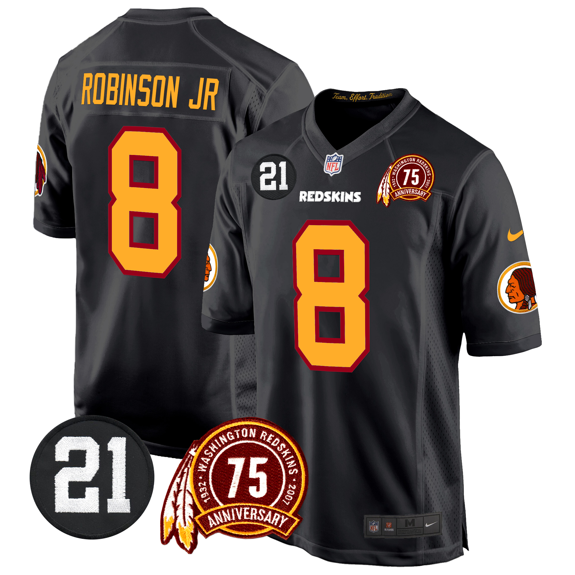 Robinson Jr. Men's Washington Redskins 75th & Sean Taylor Patch Game Black Jersey - All Stitched
