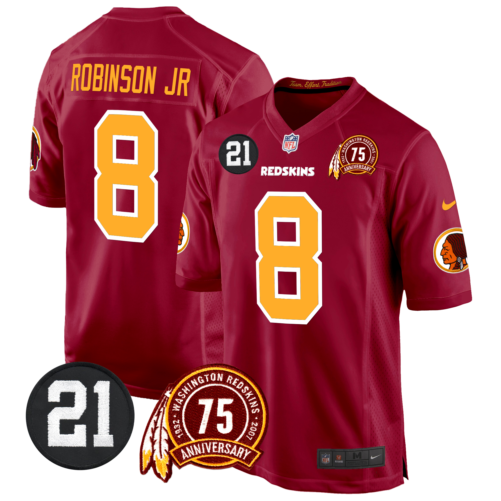 Robinson Jr. Men's Washington Redskins 75th & Sean Taylor Patch Game Burgundy Jersey - All Stitched