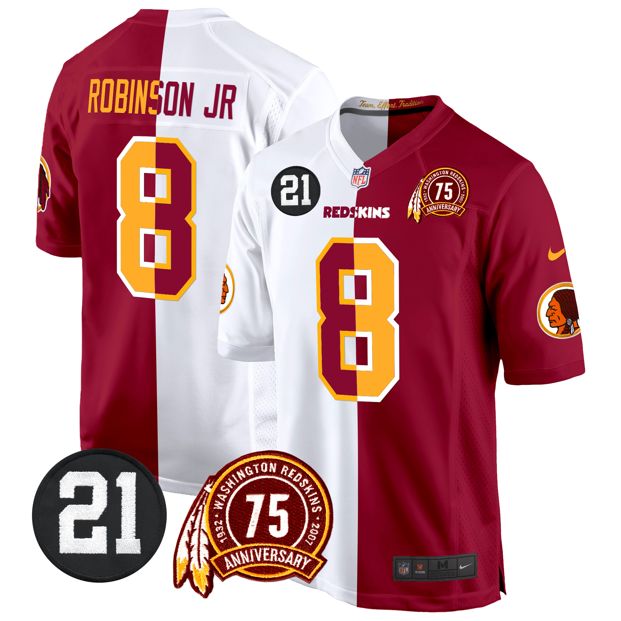 Robinson Jr. Men's Washington Redskins 75th & Sean Taylor Patch Game Half Jersey - All Stitched