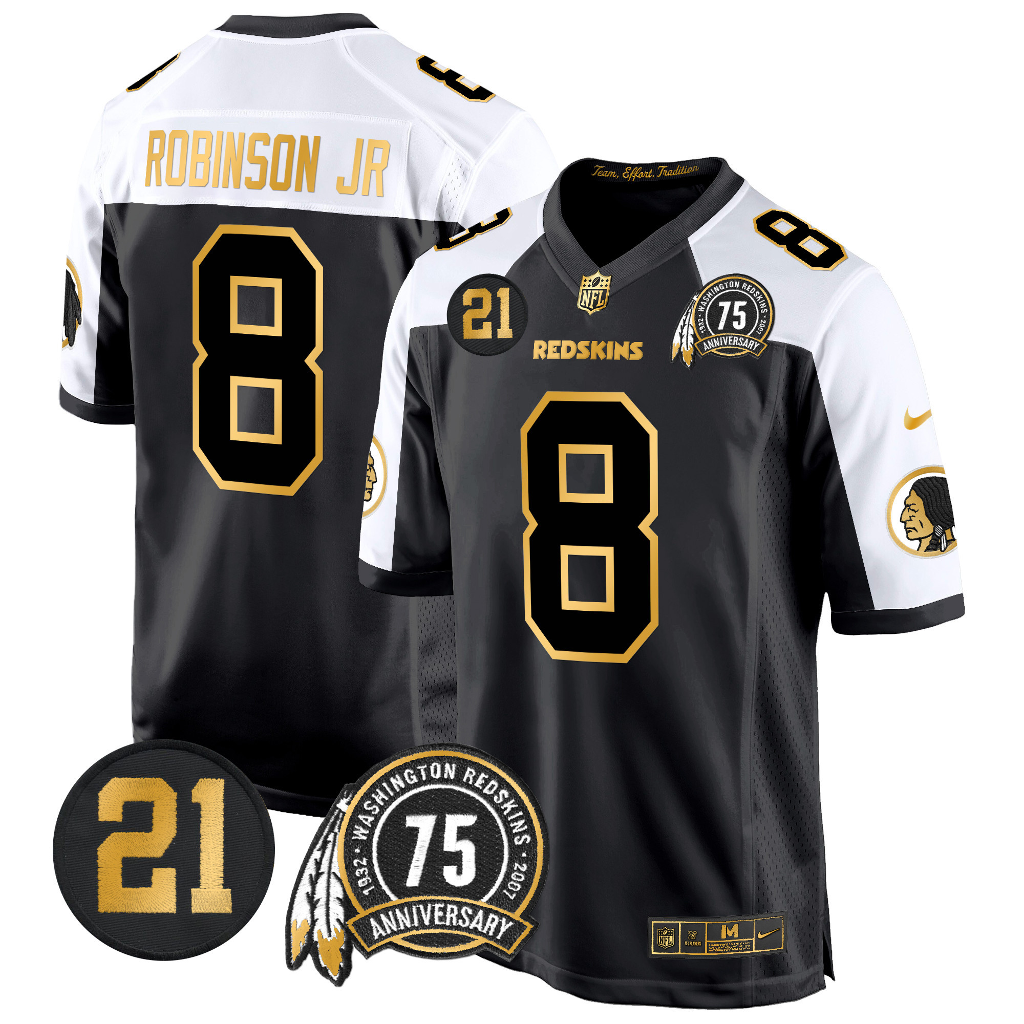 Robinson Jr. Men's Washington Redskins 75th & Sean Taylor Patch Gold Game Alternate Jersey - All Stitched