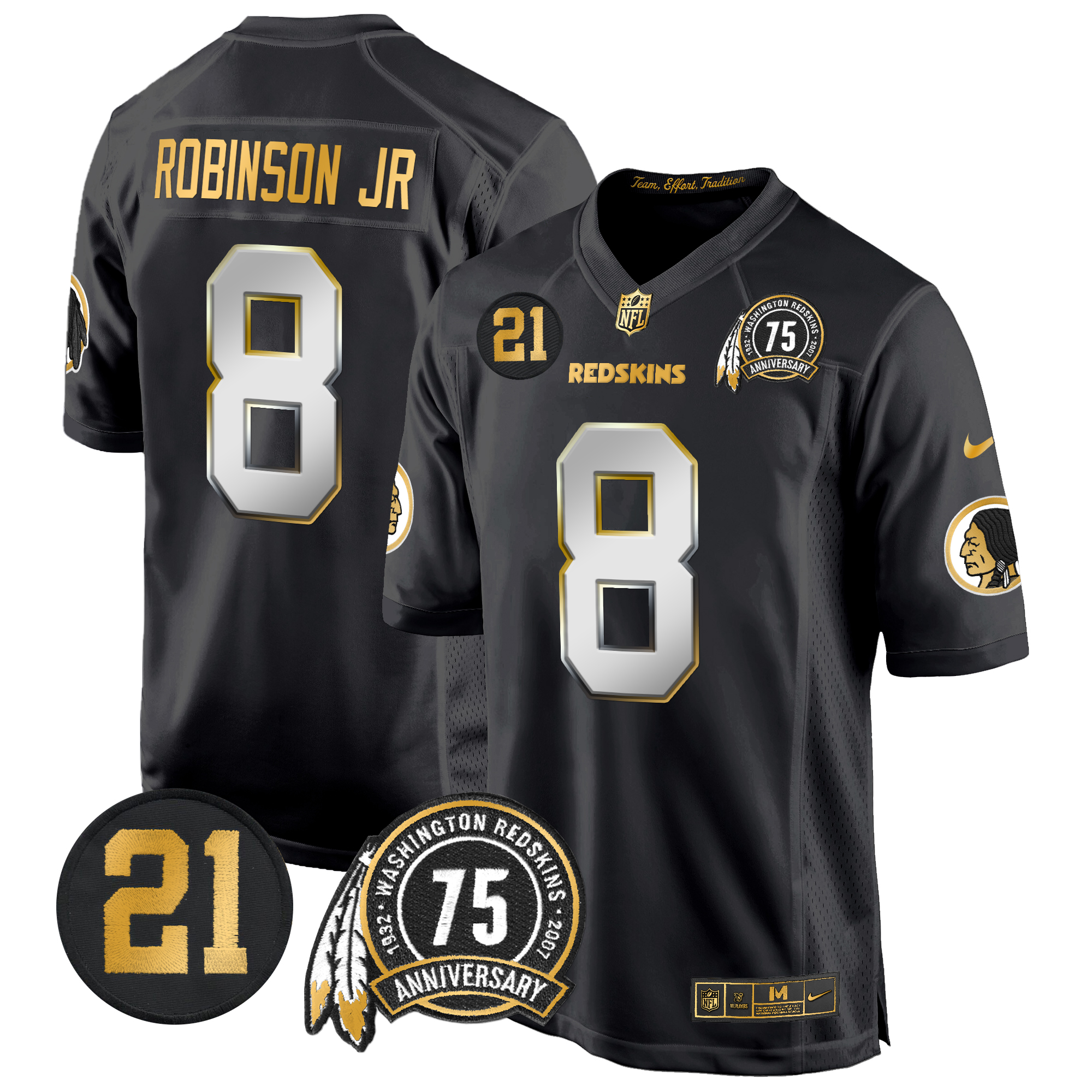 Robinson Jr. Men's Washington Redskins 75th & Sean Taylor Patch Gold Game Black Limited Jersey - All Stitched
