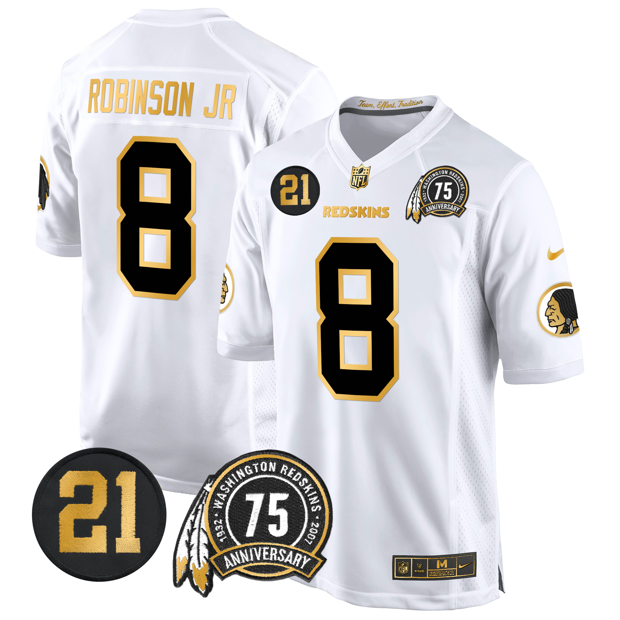 Robinson Jr. Men's Washington Redskins 75th & Sean Taylor Patch Gold Game White Gold Jersey - All Stitched