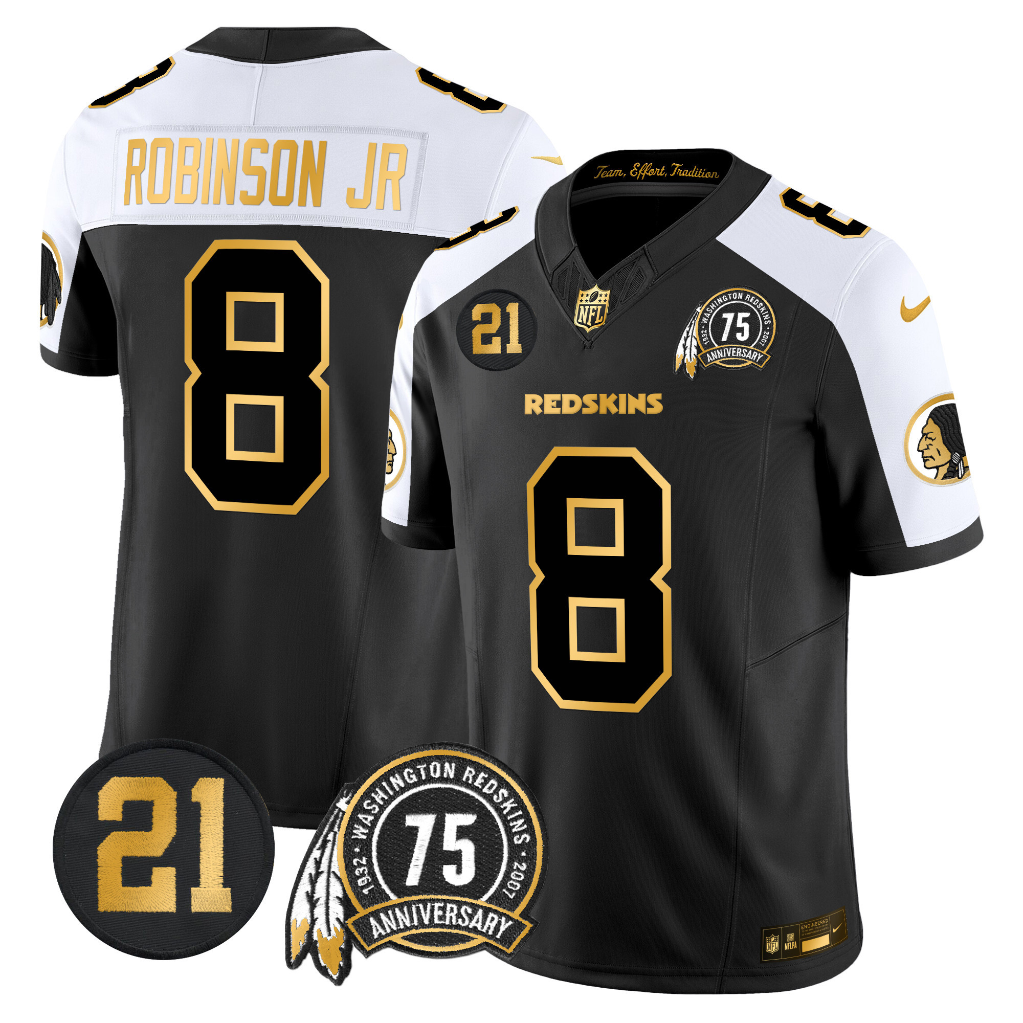 Robinson Jr. Men's Washington Redskins 75th & Sean Taylor Patch Gold Vapor Limited Alternate Jersey - All Stitched