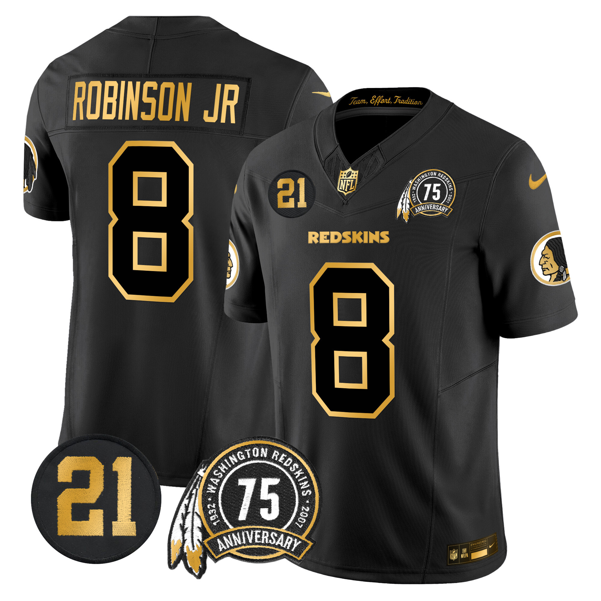 Robinson Jr. Men's Washington Redskins 75th & Sean Taylor Patch Gold Vapor Limited Black Gold Jersey - All Stitched