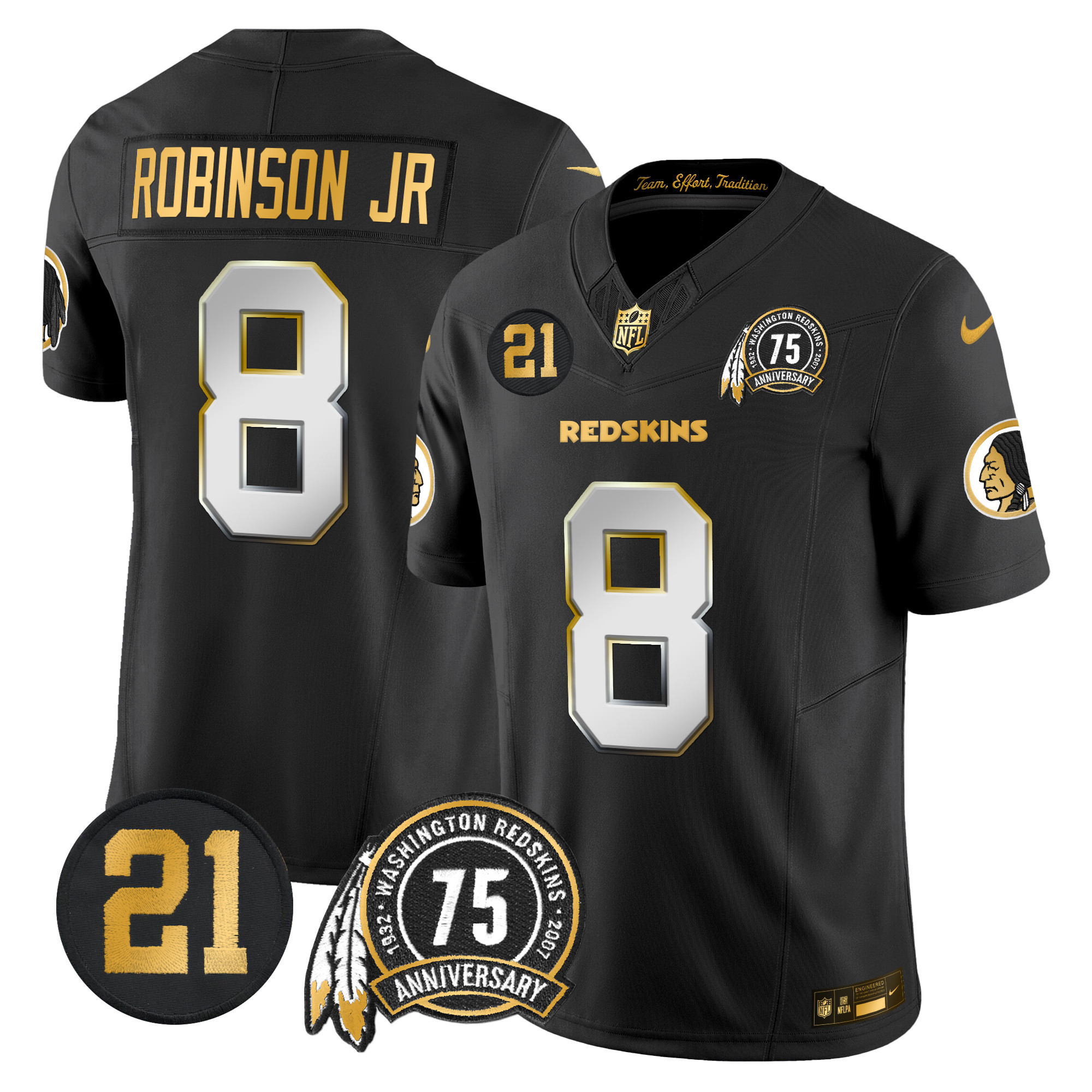 Robinson Jr. Men's Washington Redskins 75th & Sean Taylor Patch Gold Vapor Limited Black Limited Jersey - All Stitched