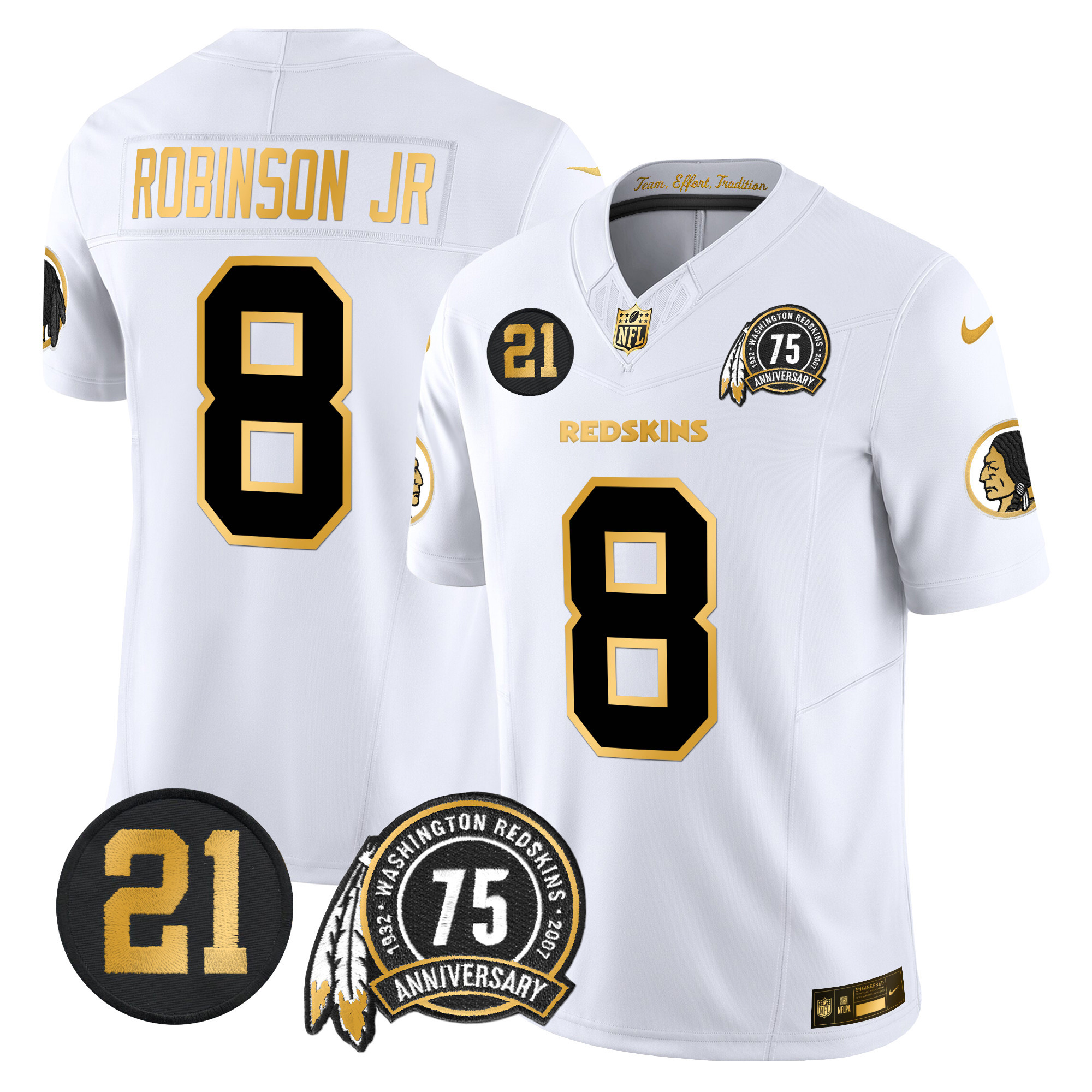 Robinson Jr. Men's Washington Redskins 75th & Sean Taylor Patch Gold Vapor Limited White Gold Jersey - All Stitched