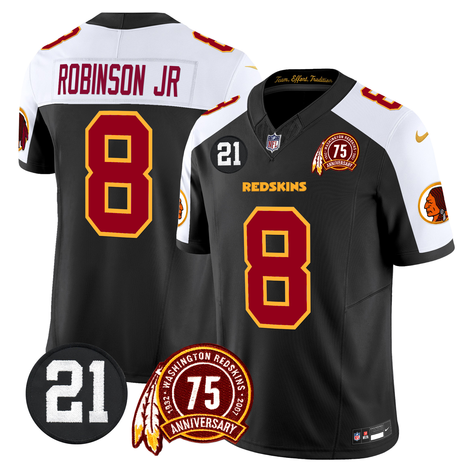 Robinson Jr. Men's Washington Redskins 75th & Sean Taylor Patch Vapor Limited Black Alternate Jersey - All Stitched