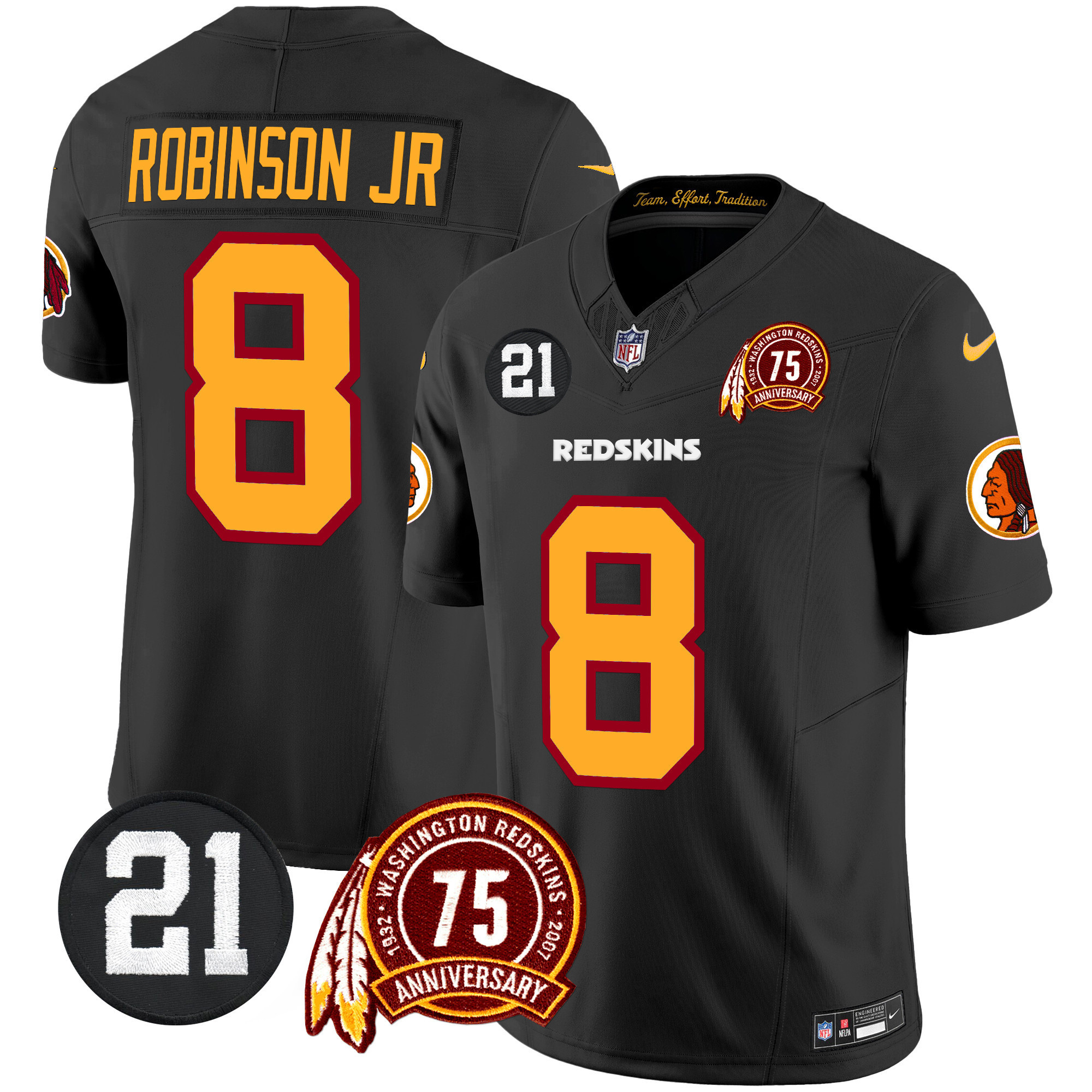 Robinson Jr. Men's Washington Redskins 75th & Sean Taylor Patch Vapor Limited Black Jersey - All Stitched