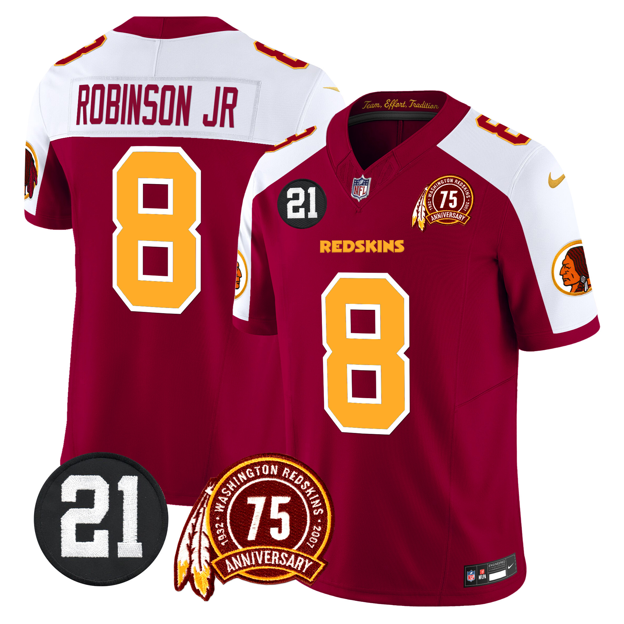 Robinson Jr. Men's Washington Redskins 75th & Sean Taylor Patch Vapor Limited Burgundy Alternate Jersey - All Stitched