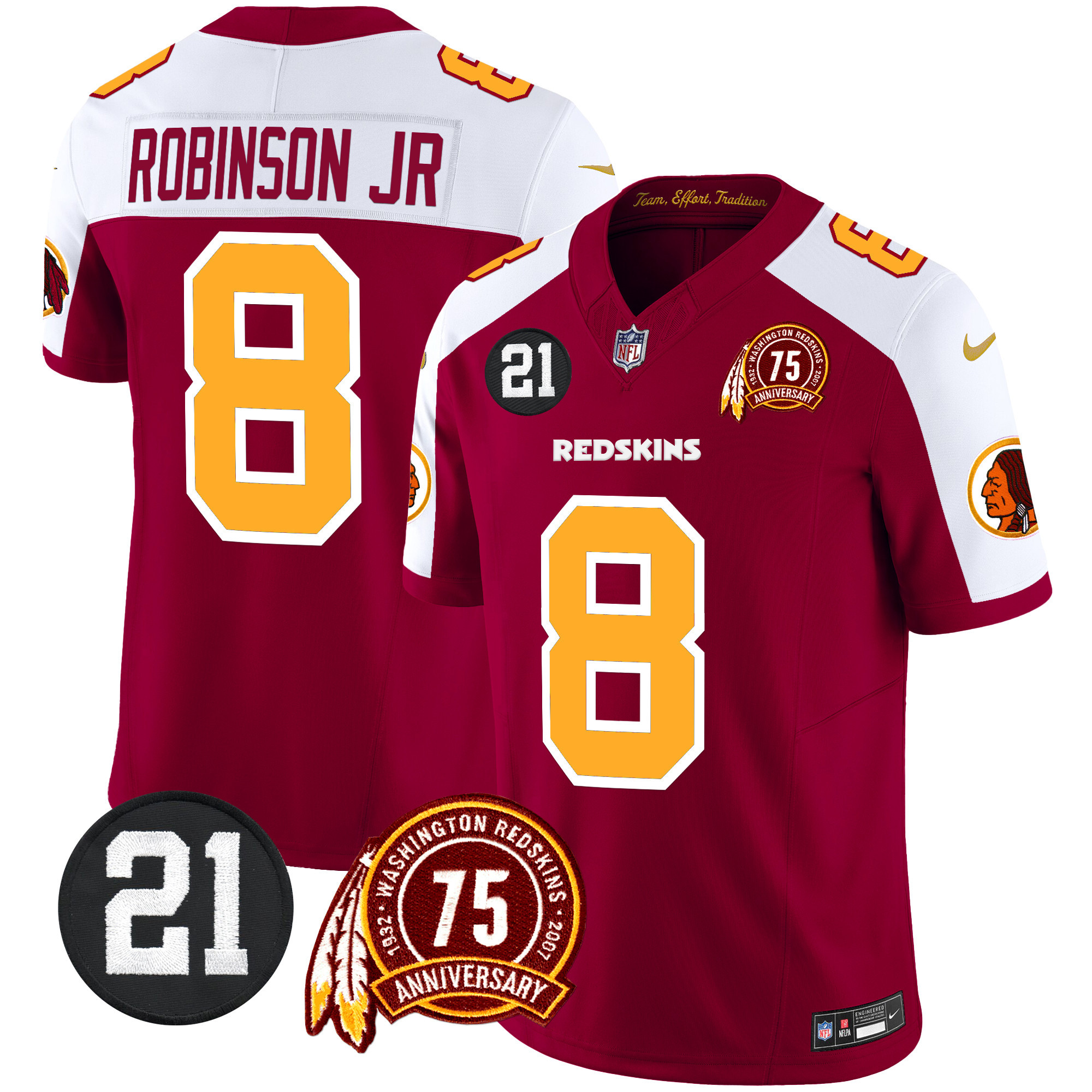 Robinson Jr. Men's Washington Redskins 75th & Sean Taylor Patch Vapor Limited Burgundy Alternate Jersey - All Stitched
