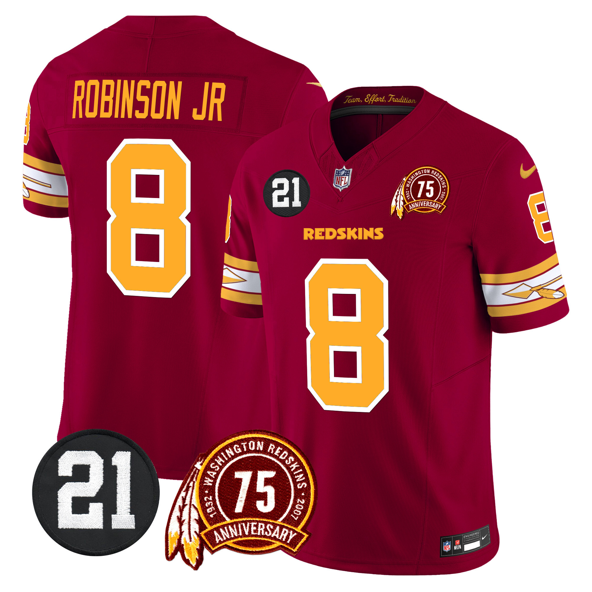 Robinson Jr. Men's Washington Redskins 75th & Sean Taylor Patch Vapor Limited Burgundy Jersey - All Stitched
