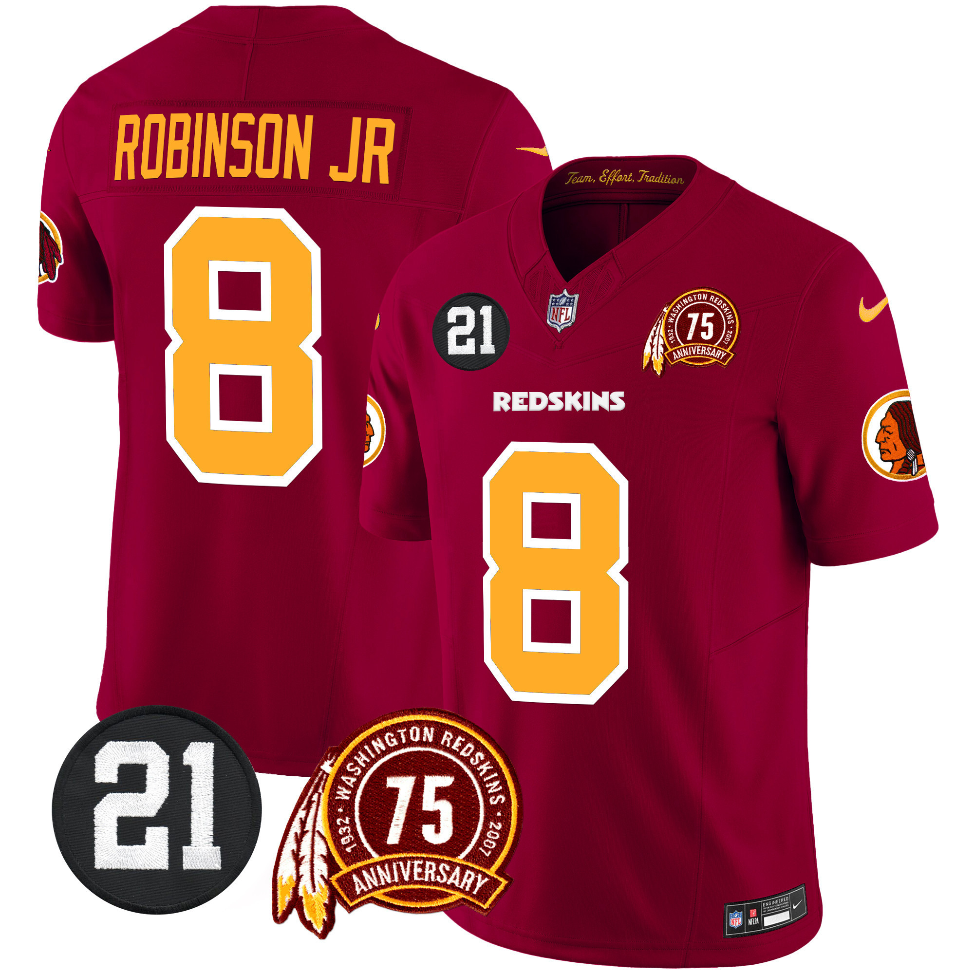 Robinson Jr. Men's Washington Redskins 75th & Sean Taylor Patch Vapor Limited Burgundy Jersey - All Stitched