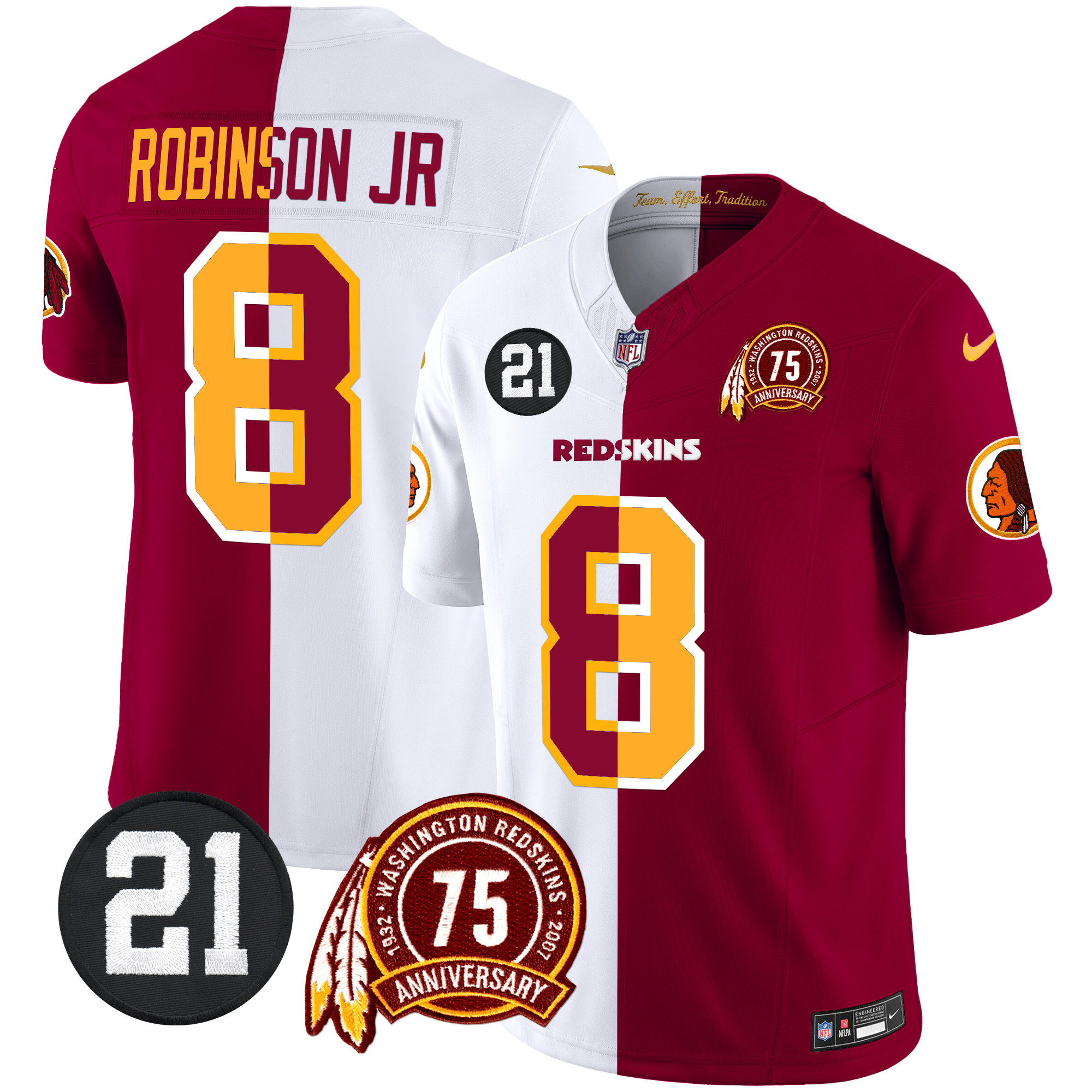 Robinson Jr. Men's Washington Redskins 75th & Sean Taylor Patch Vapor Limited Half Jersey - All Stitched