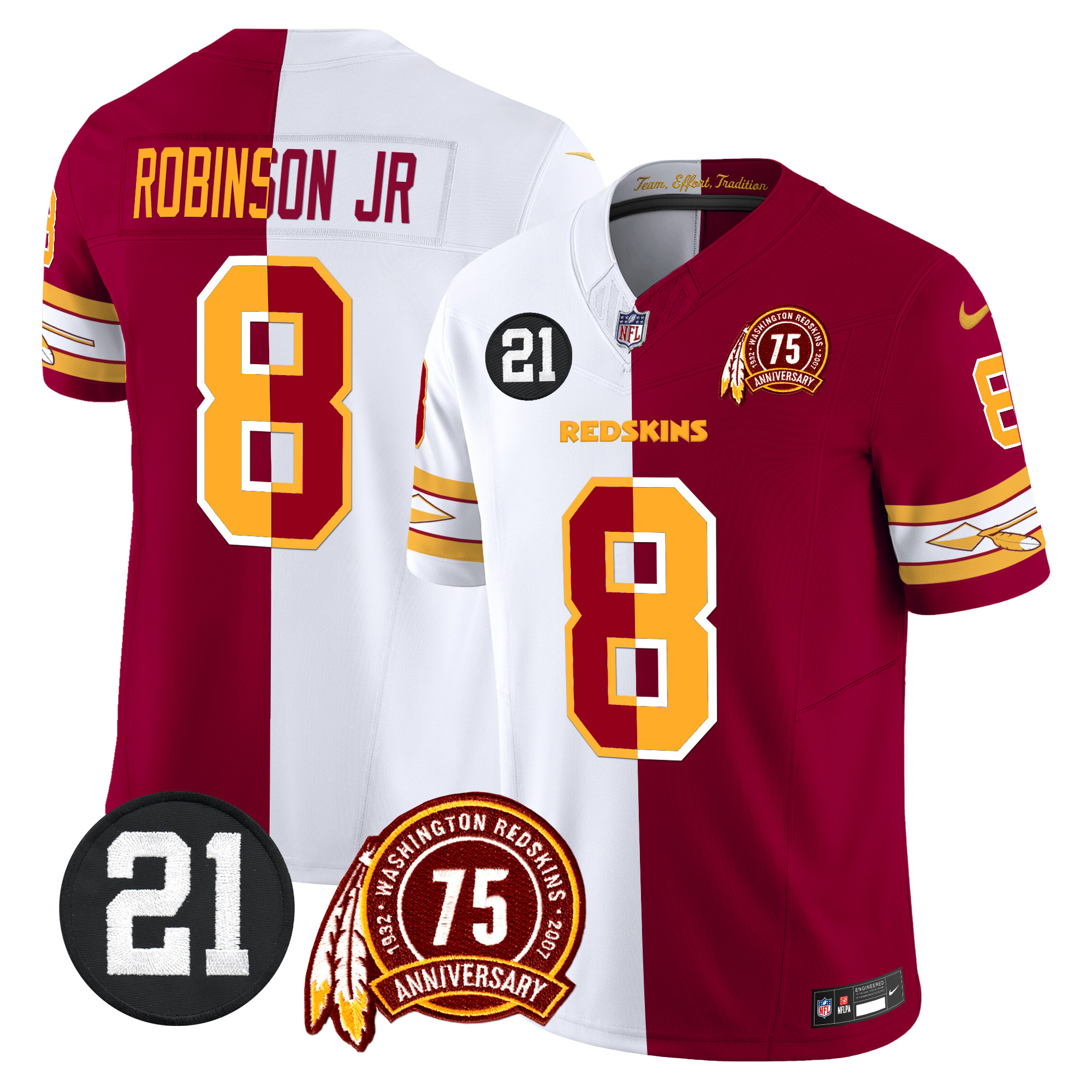 Robinson Jr. Men's Washington Redskins 75th & Sean Taylor Patch Vapor Limited Half Jersey - All Stitched