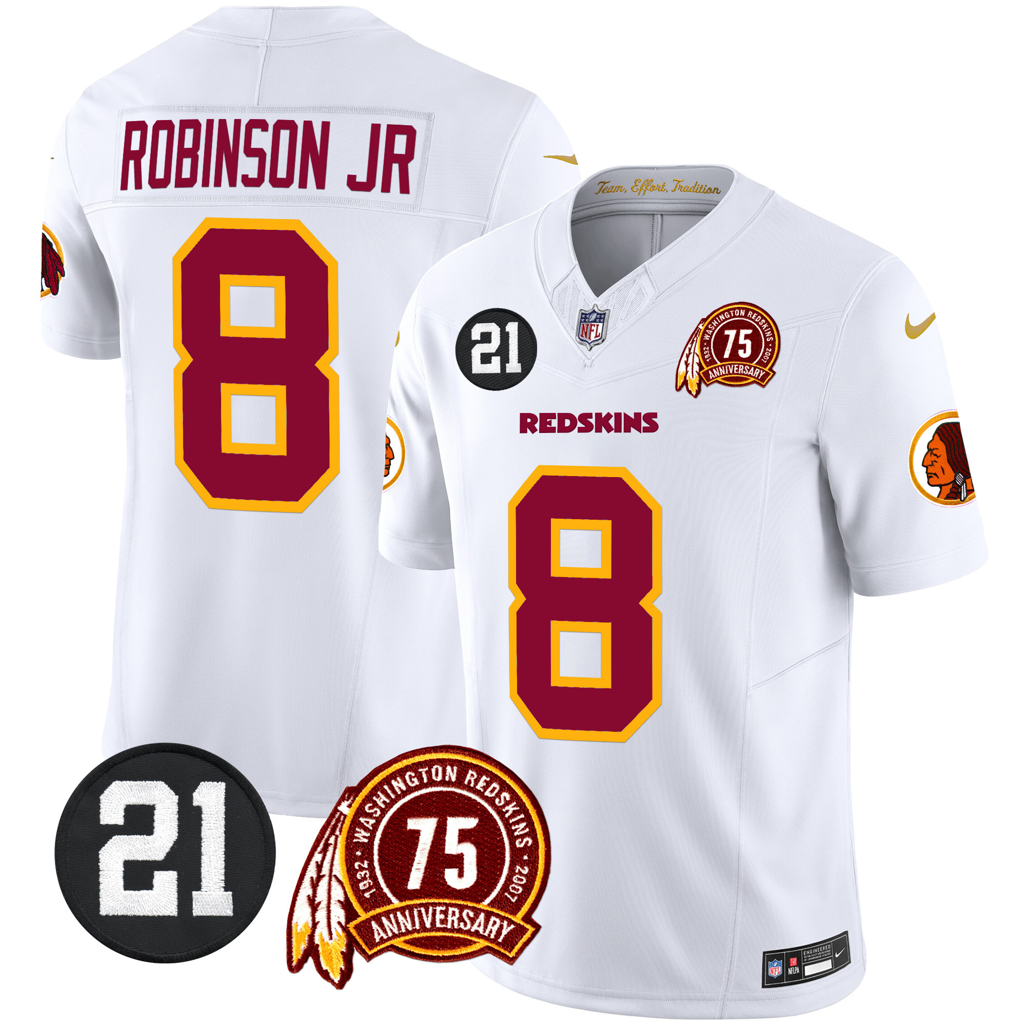 Robinson Jr. Men's Washington Redskins 75th & Sean Taylor Patch Vapor Limited White Jersey - All Stitched