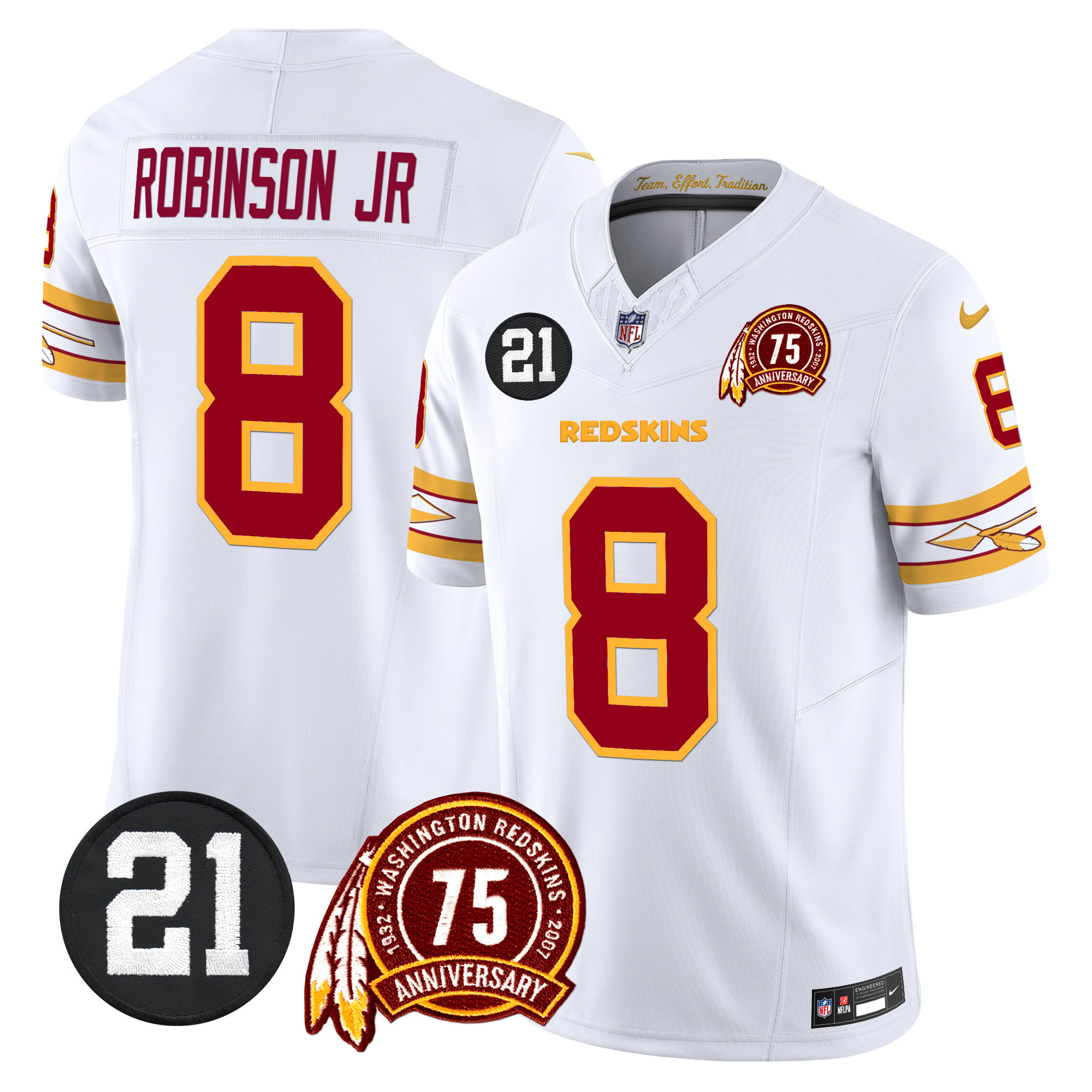 Robinson Jr. Men's Washington Redskins 75th & Sean Taylor Patch Vapor Limited White Jersey - All Stitched