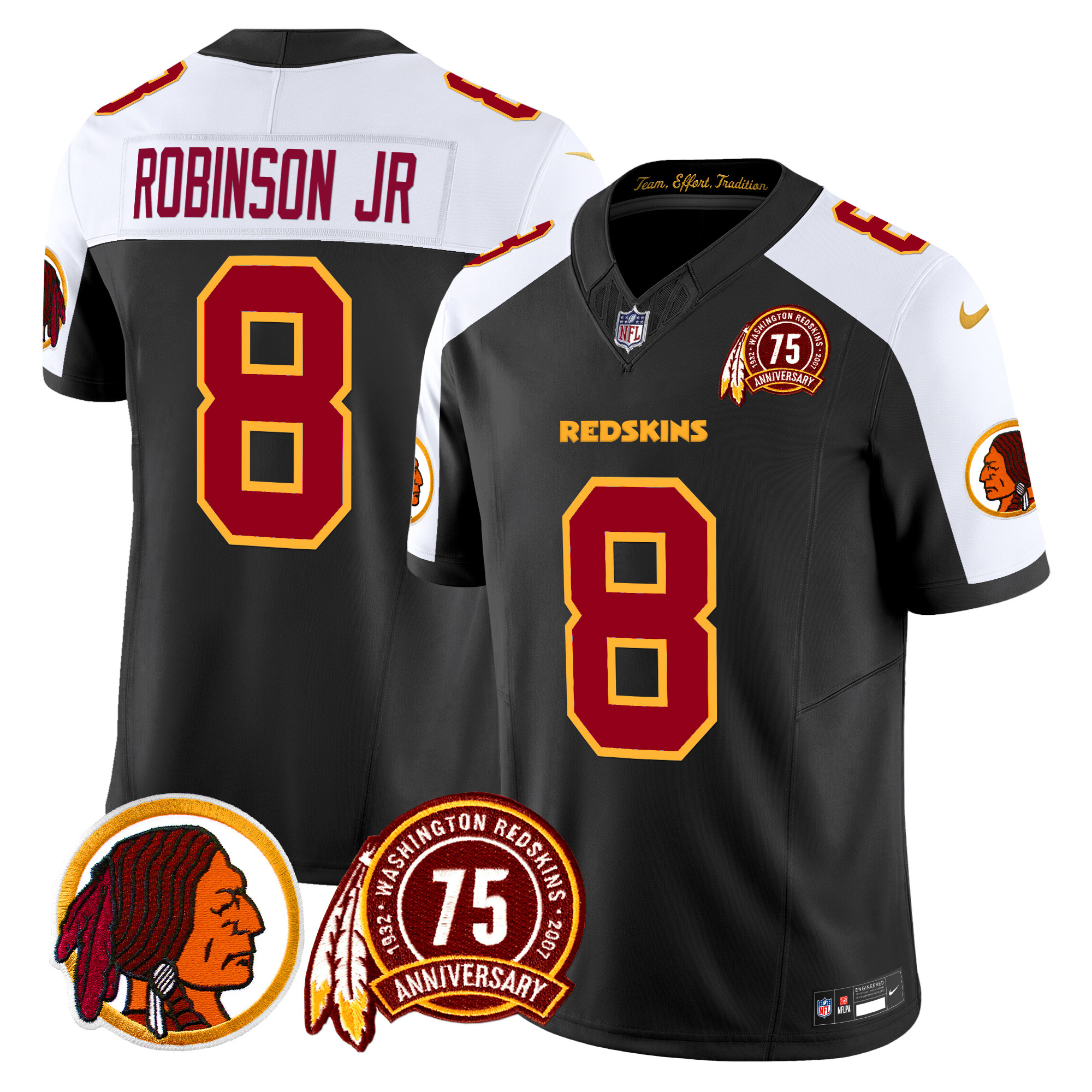 Robinson Jr. Men's Washington Redskins 75th Patch Vapor Limited Black Alternate Jersey - All Stitched