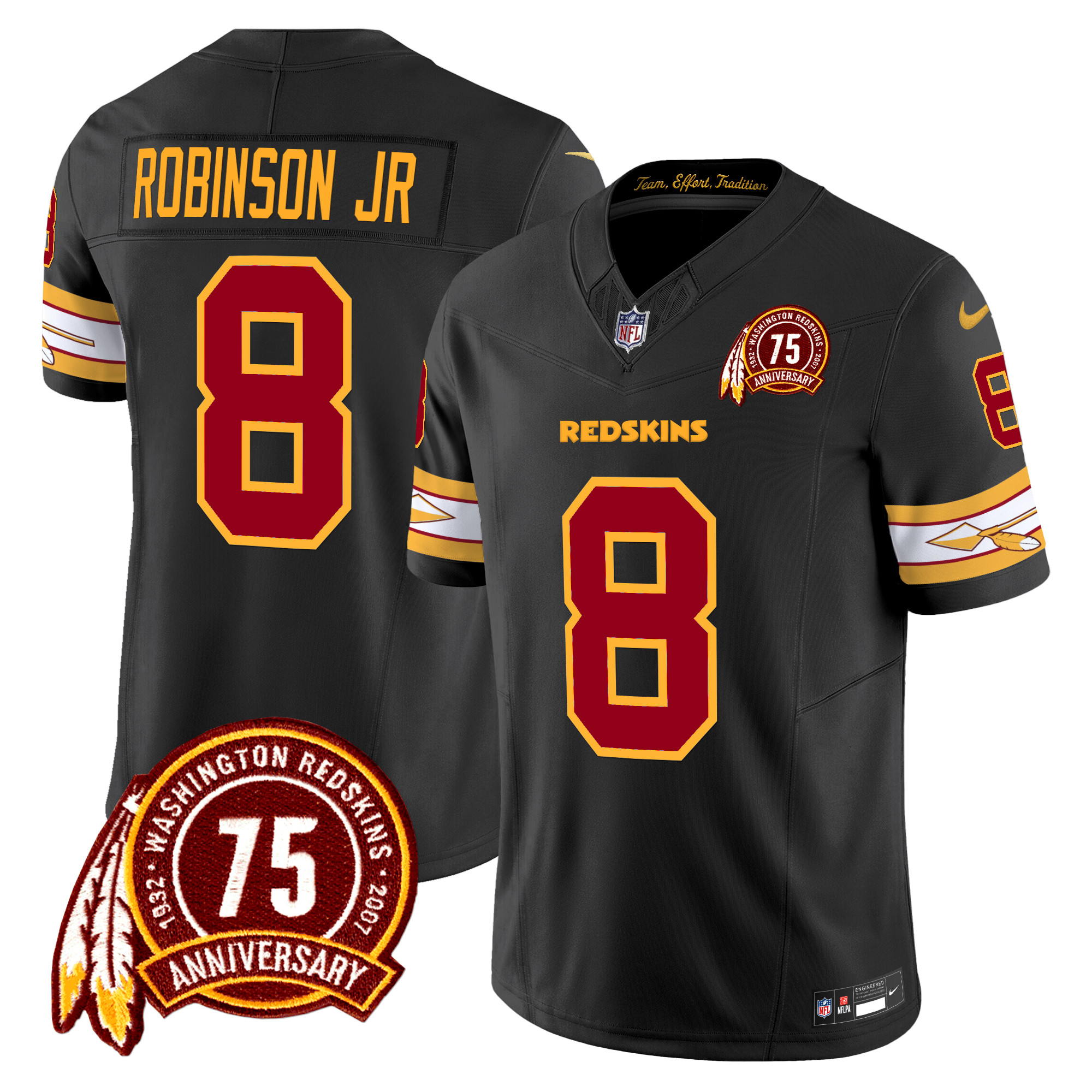 Robinson Jr. Men's Washington Redskins 75th Patch Vapor Limited Black Jersey - All Stitched