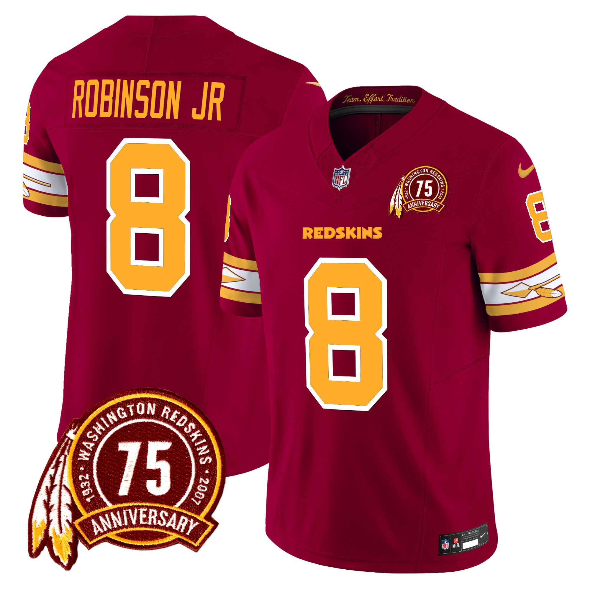 Robinson Jr. Men's Washington Redskins 75th Patch Vapor Limited Burgundy Jersey - All Stitched