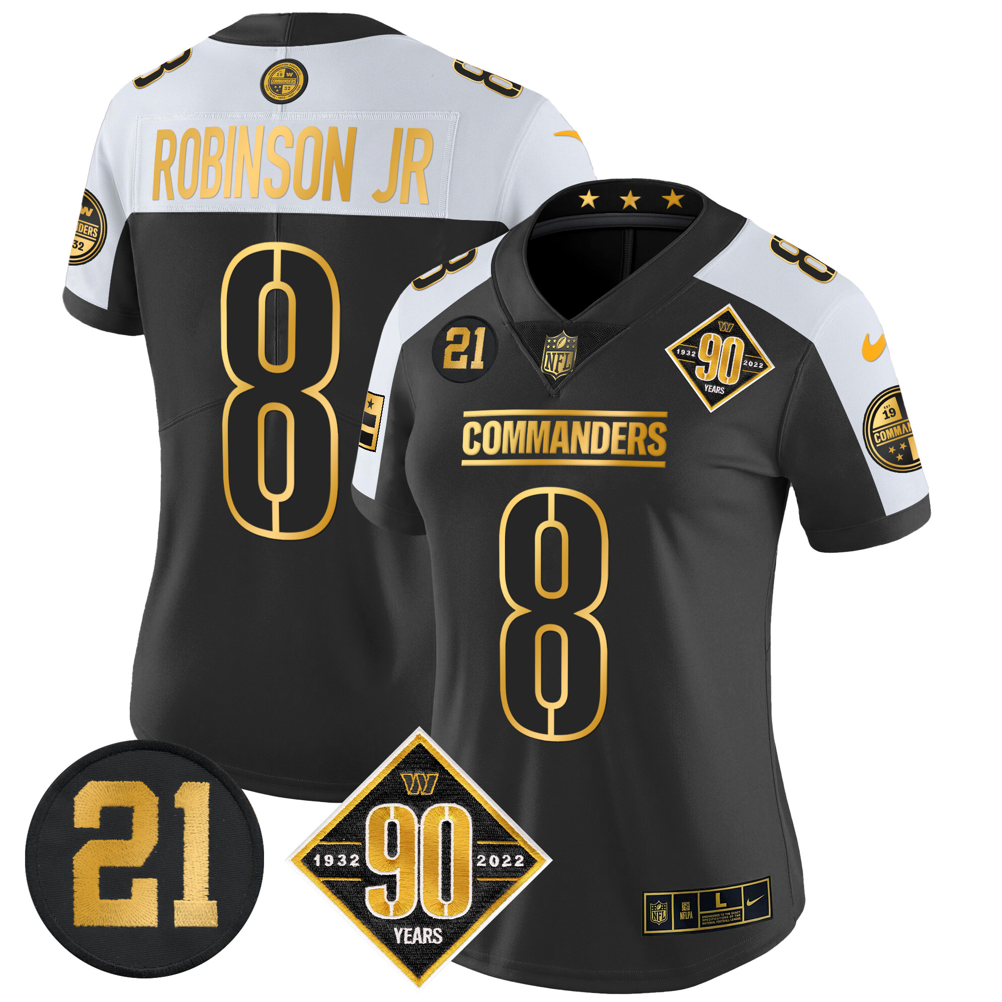 Robinson Jr. Women's Washington Commanders 90th & Sean Taylor Patch Gold Vapor Limited Alternate Jersey - All Stitched