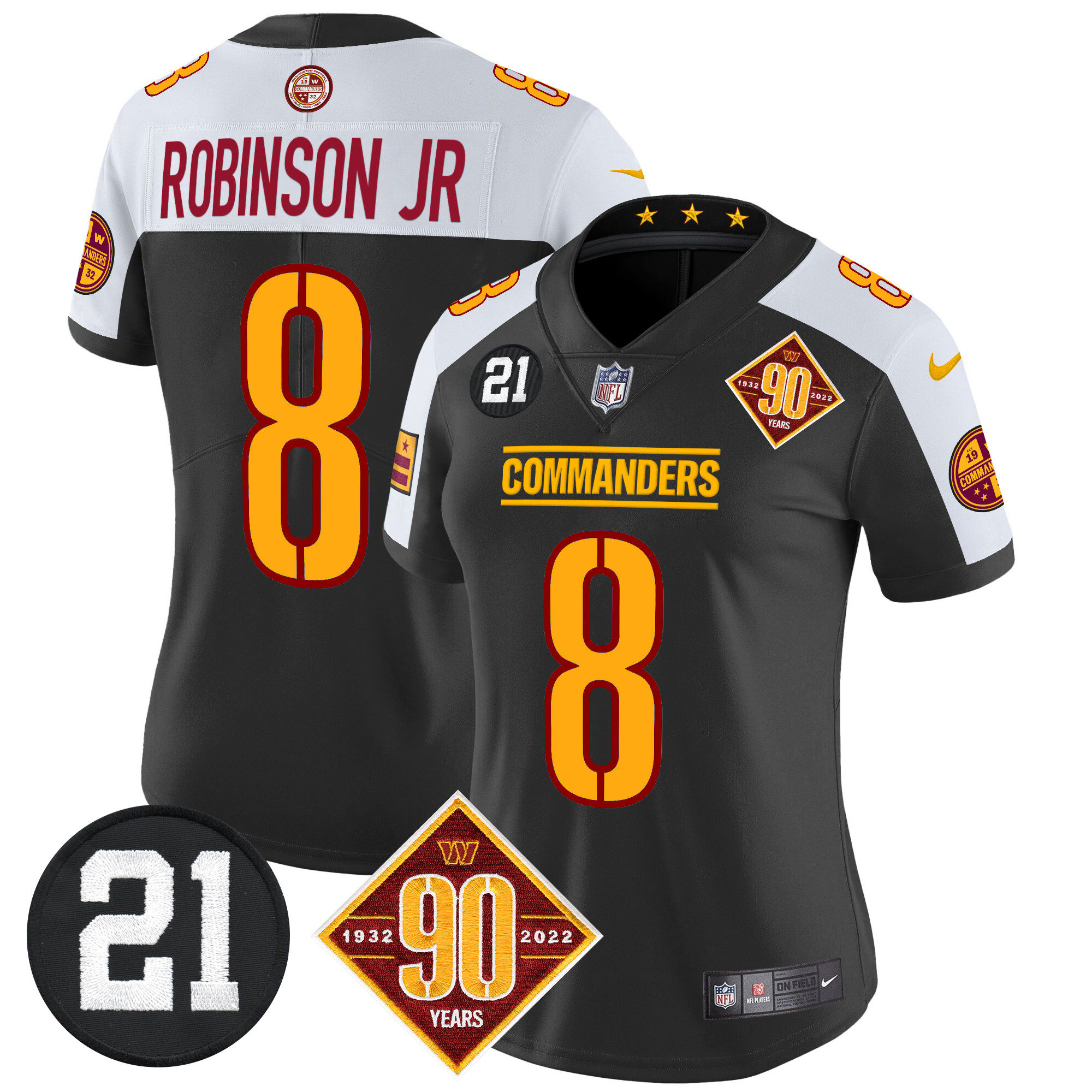 Robinson Jr. Women's Washington Commanders 90th & Sean Taylor Patch Vapor Limited Black Alternate Jersey - All Stitched
