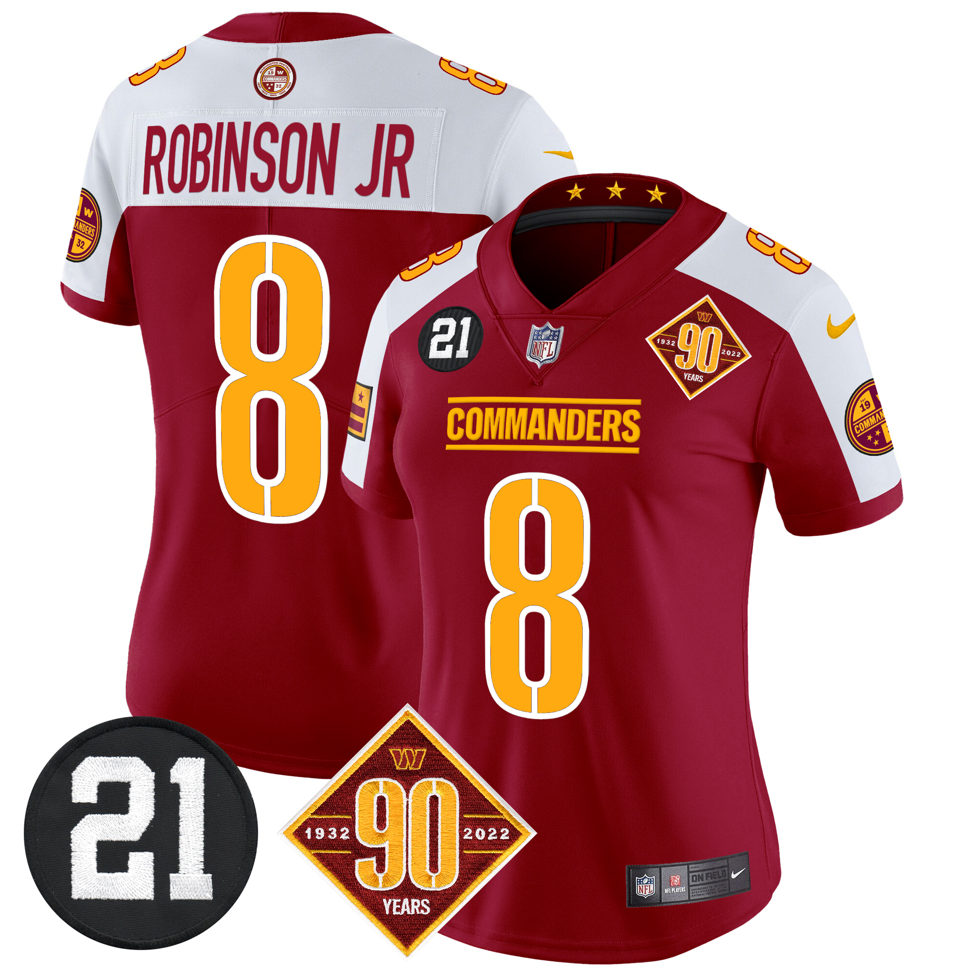 Robinson Jr. Women's Washington Commanders 90th & Sean Taylor Patch Vapor Limited Burgundy Alternate Jersey - All Stitched