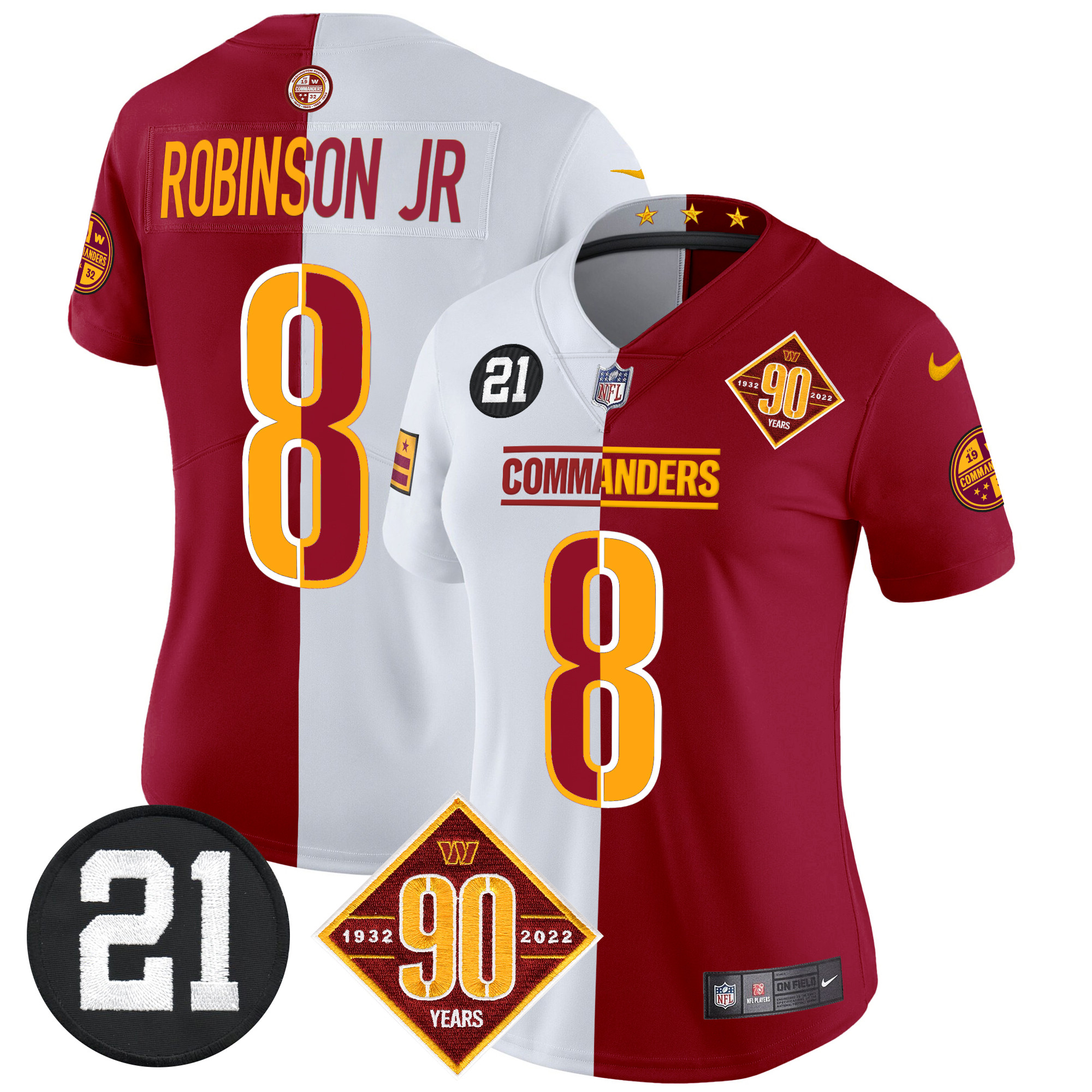 Robinson Jr. Women's Washington Commanders 90th & Sean Taylor Patch Vapor Limited Half Jersey - All Stitched
