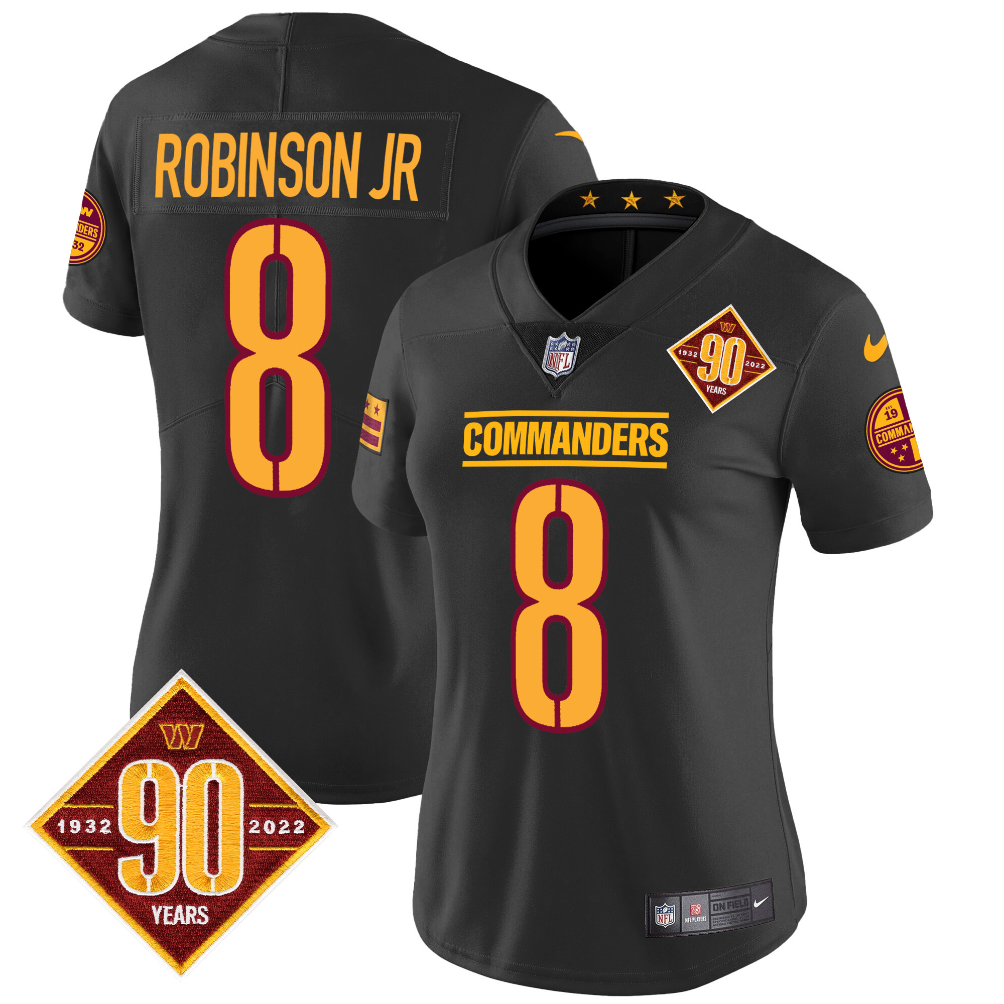 Robinson Jr. Women's Washington Commanders 90th Anniversary Patch Vapor Black Jersey - All Stitched