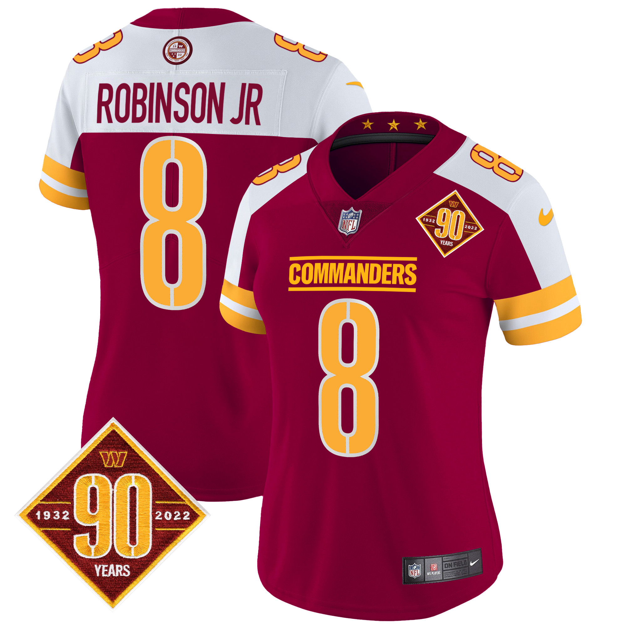 Robinson Jr. Women's Washington Commanders 90th Anniversary Patch Vapor Burgundy Alternate Jersey - All Stitched