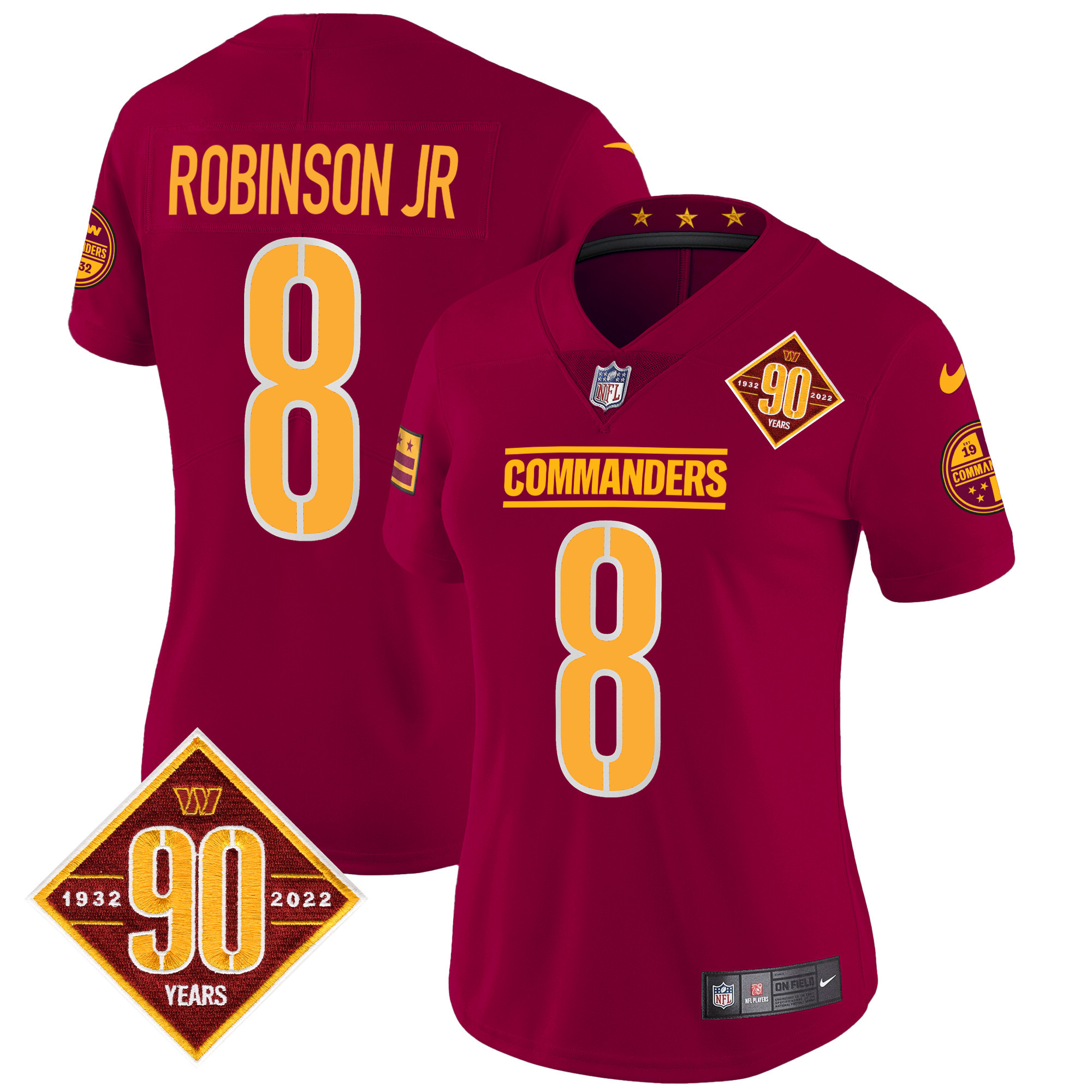 Robinson Jr. Women's Washington Commanders 90th Anniversary Patch Vapor Burgundy Jersey - All Stitched