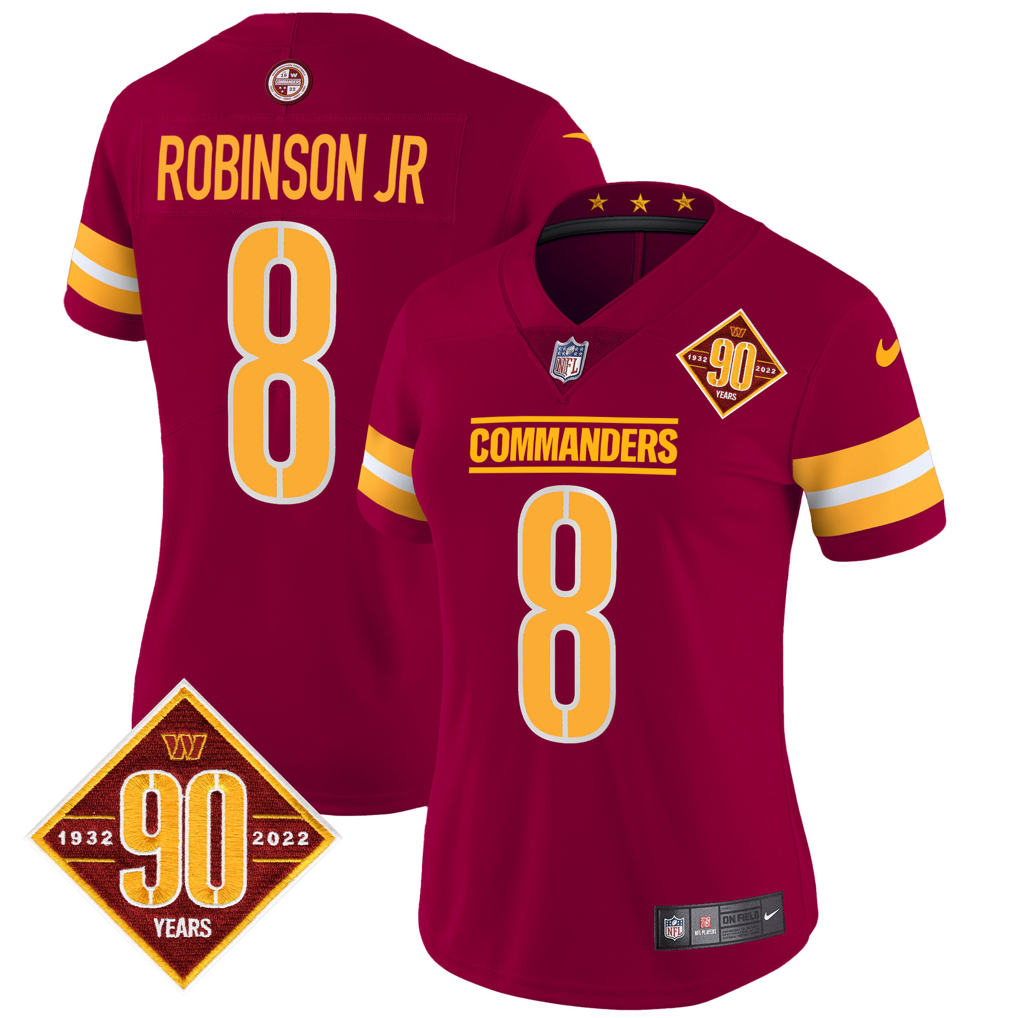 Robinson Jr. Women's Washington Commanders 90th Anniversary Patch Vapor Burgundy Jersey - All Stitched