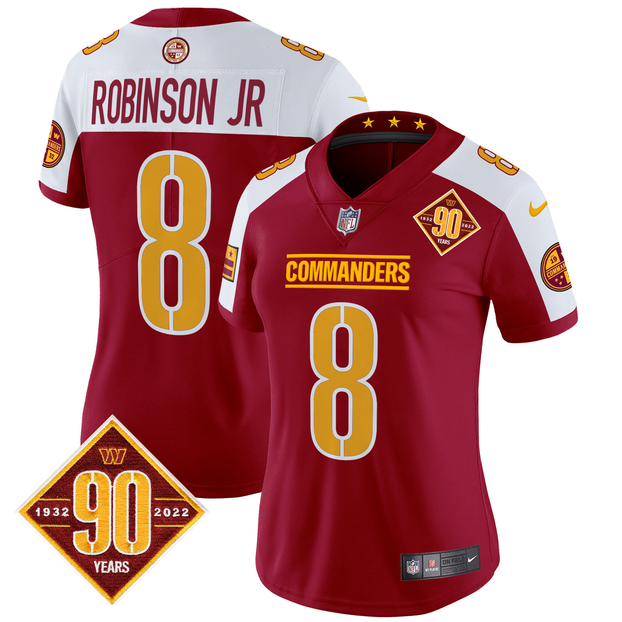 Robinson Jr. Women's Washington Commanders 90th Anniversary Patch Vapor Limited Burgundy Alternate Jersey - All Stitched