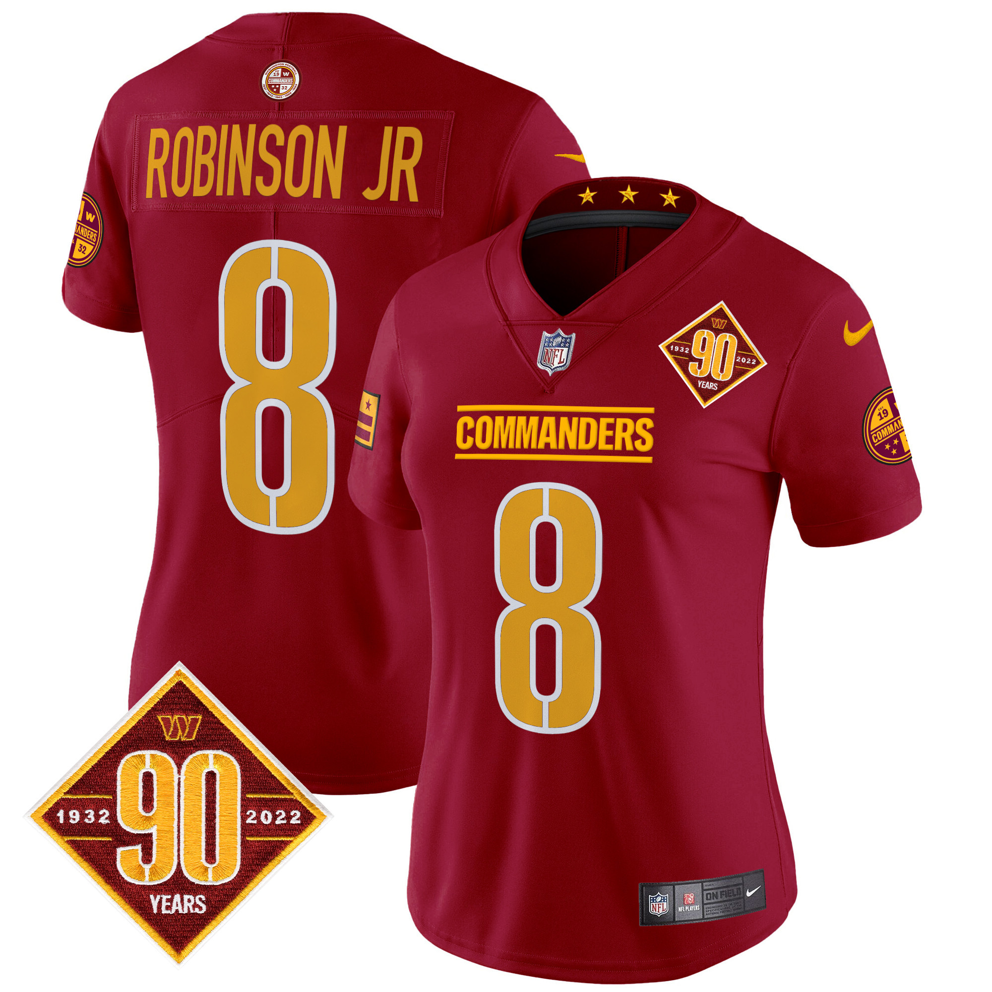 Robinson Jr. Women's Washington Commanders 90th Anniversary Patch Vapor Limited Burgundy Jersey - All Stitched