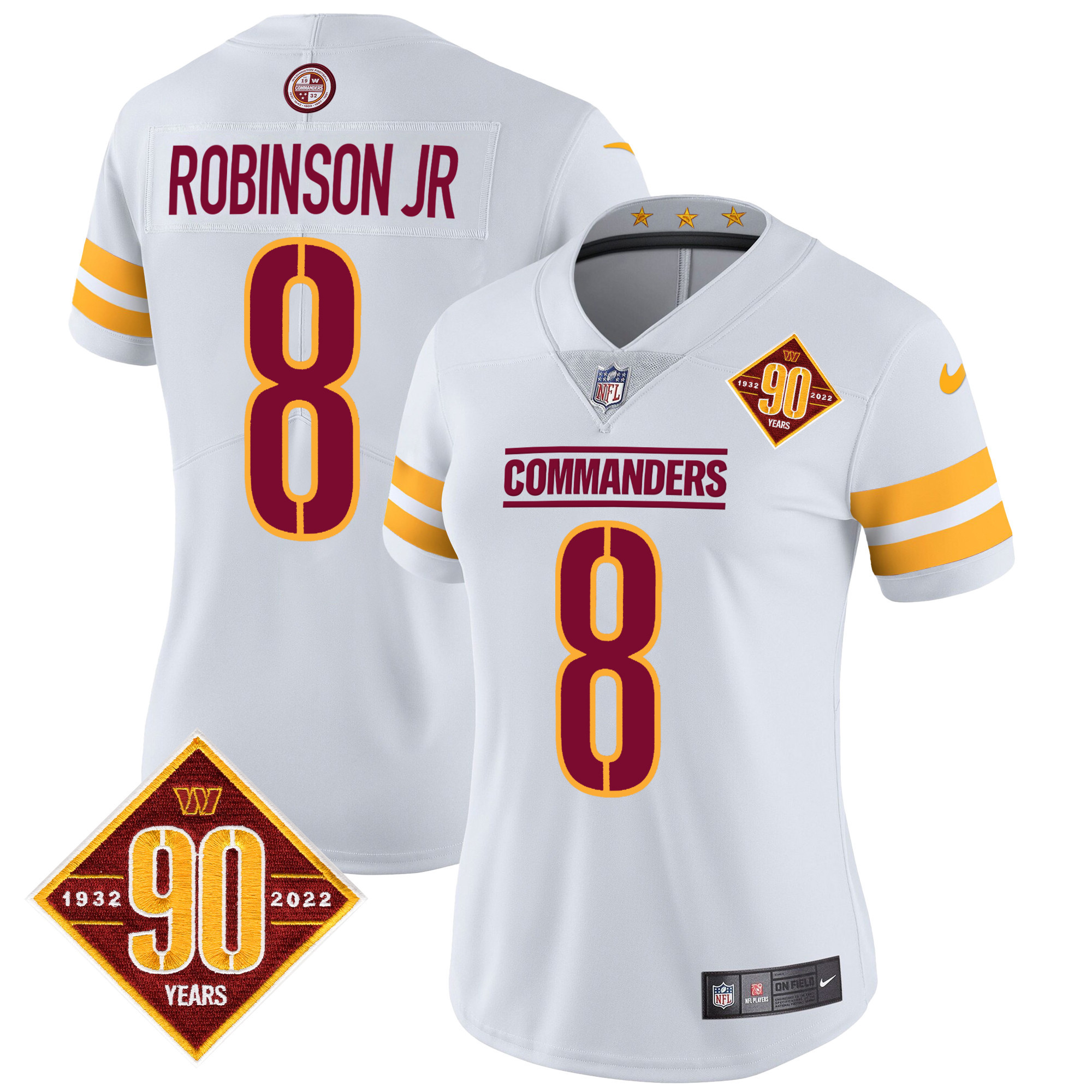 Robinson Jr. Women's Washington Commanders 90th Anniversary Patch Vapor White Jersey - All Stitched
