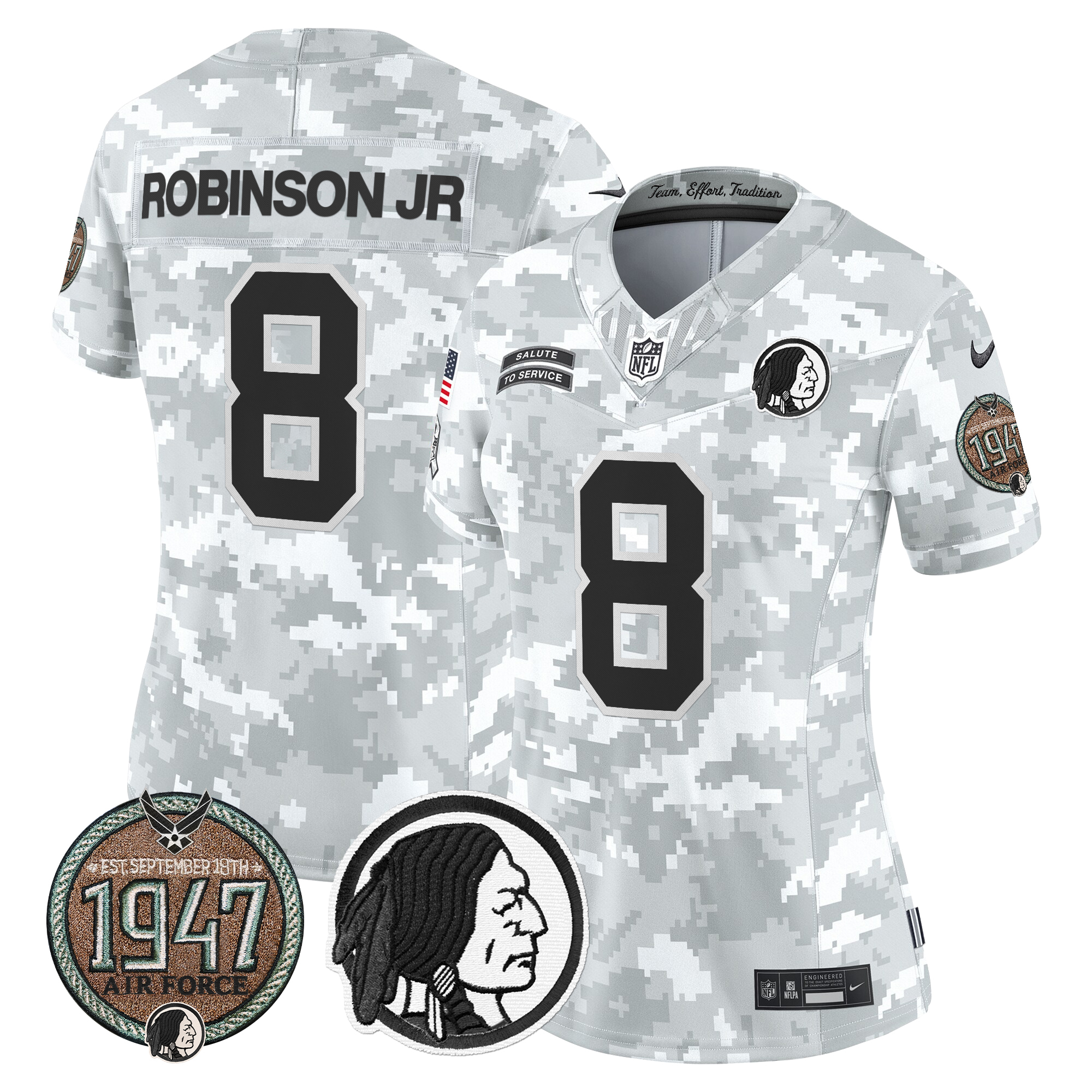 Robinson Jr. Women's Washington Redskins 2024 Salute to Service Establishment Year Patch Vapor Limited Air Force Jersey - All Stitched