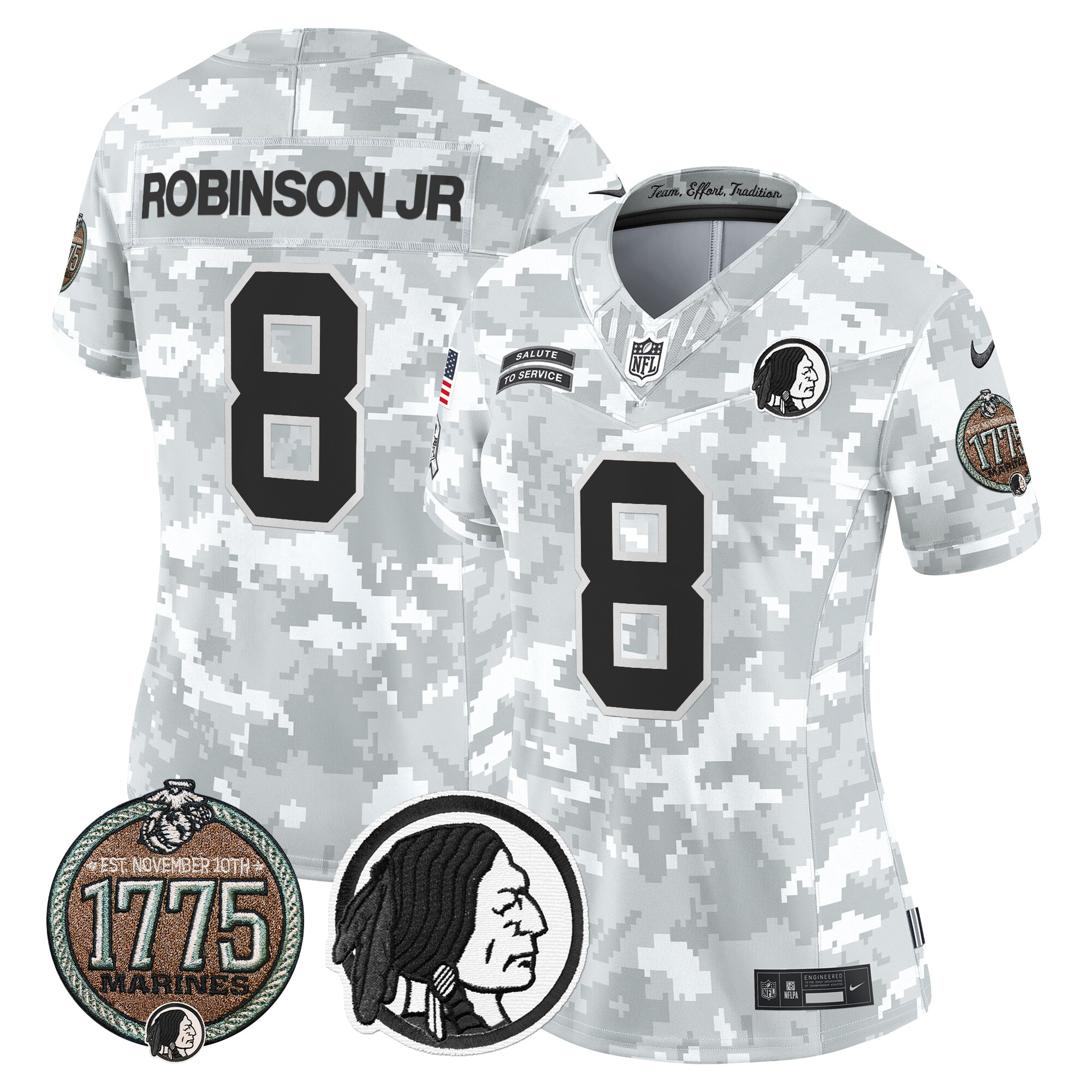 Robinson Jr. Women's Washington Redskins 2024 Salute to Service Establishment Year Patch Vapor Limited Marines Jersey - All Stitched