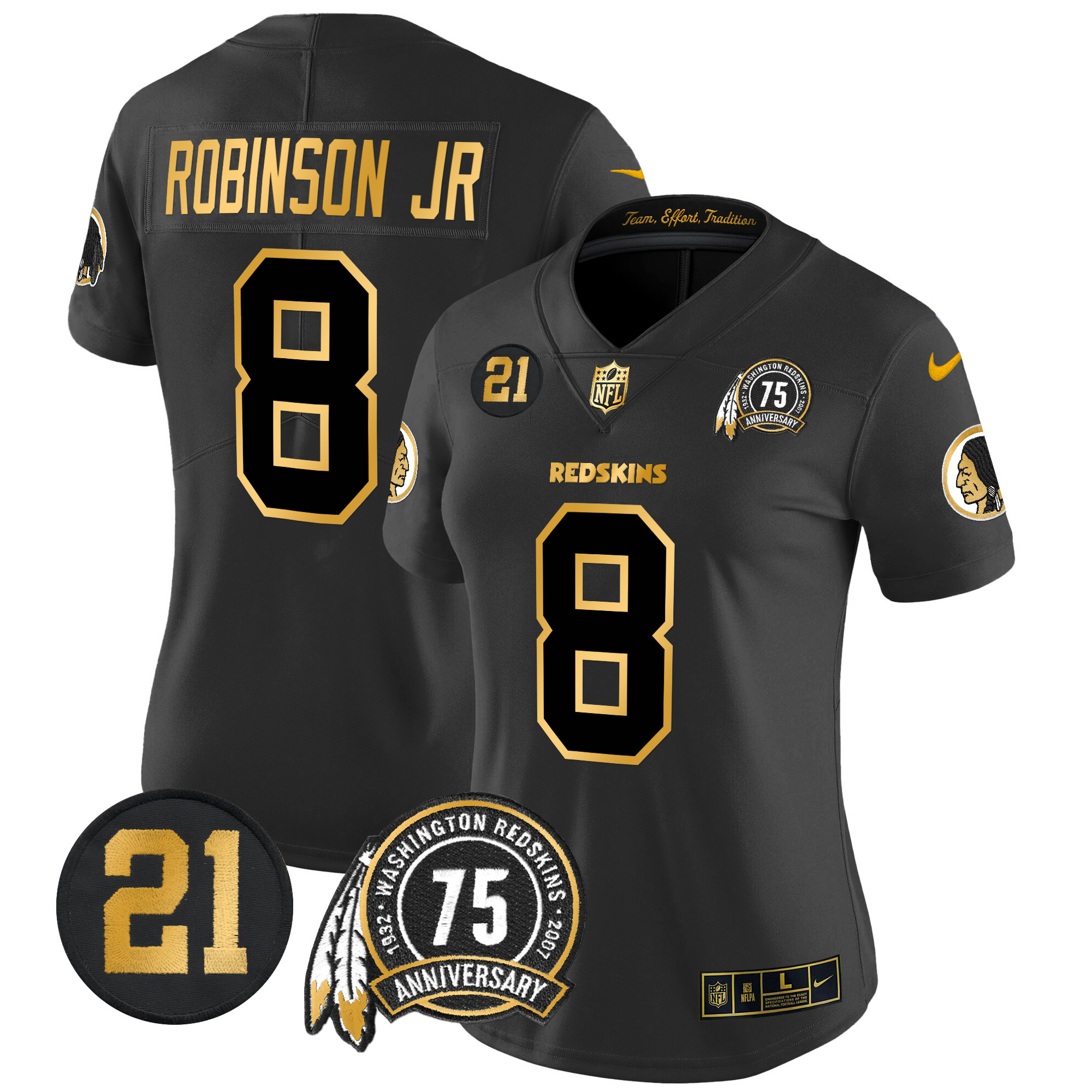 Robinson Jr. Women's Washington Redskins 75th & Sean Taylor Patch Gold Vapor Limited Black Gold Jersey - All Stitched