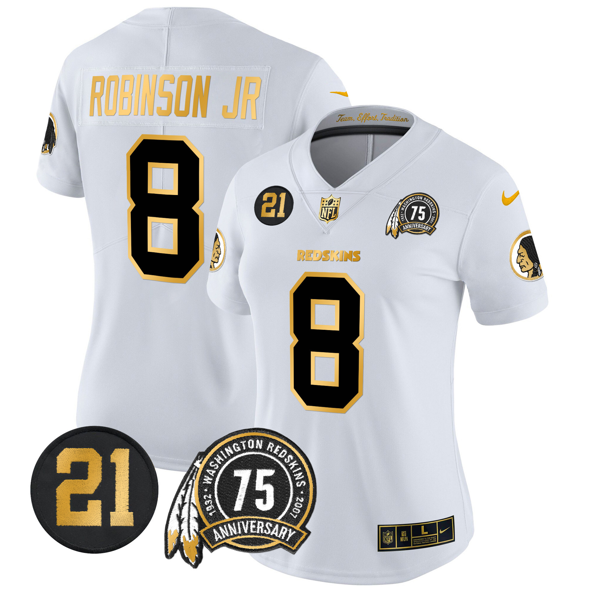 Robinson Jr. Women's Washington Redskins 75th & Sean Taylor Patch Gold Vapor Limited White Gold Jersey - All Stitched