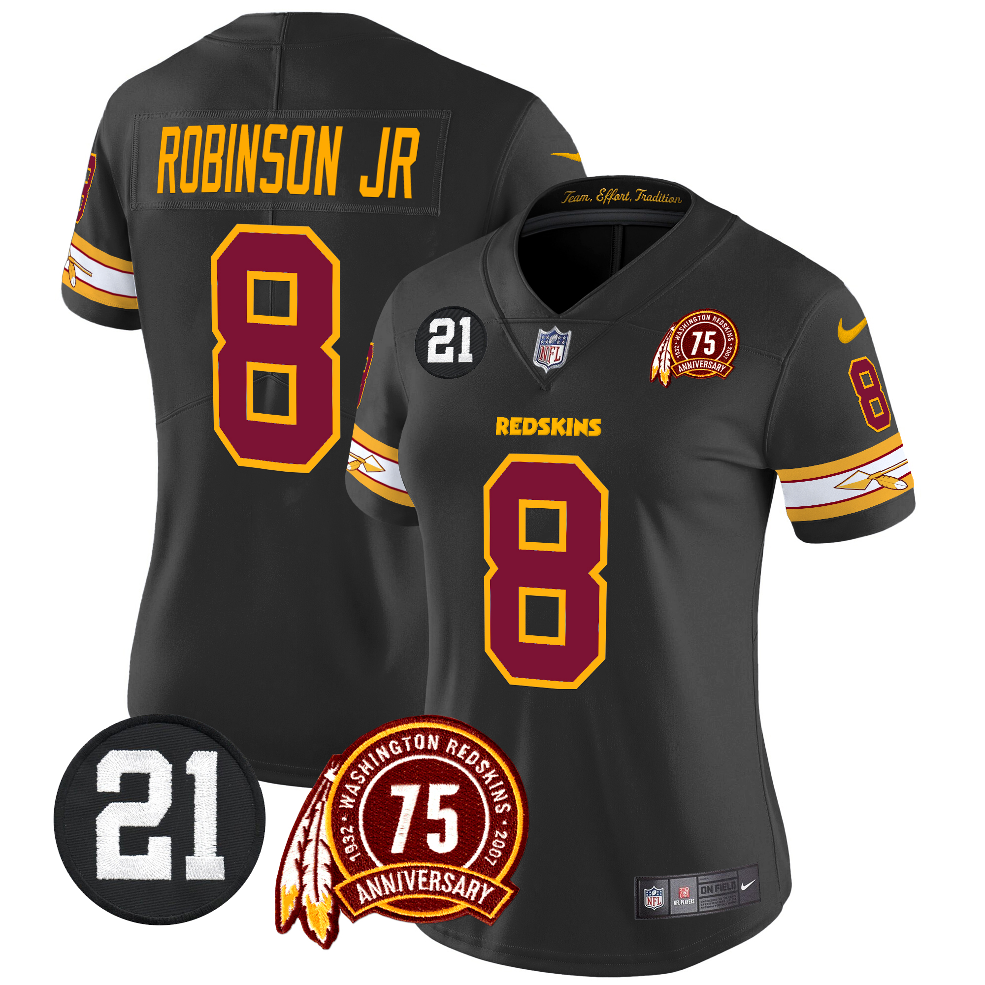 Robinson Jr. Women's Washington Redskins 75th & Sean Taylor Patch Vapor Limited Black Jersey - All Stitched