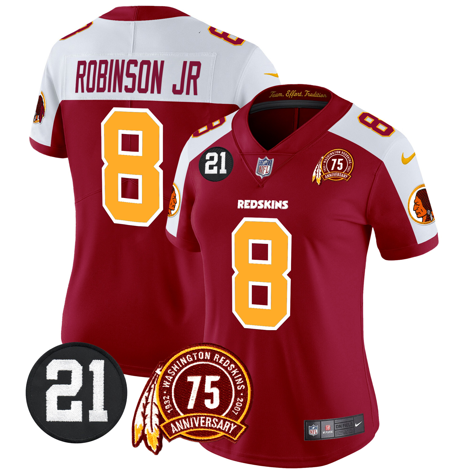 Robinson Jr. Women's Washington Redskins 75th & Sean Taylor Patch Vapor Limited Burgundy Alternate Jersey - All Stitched
