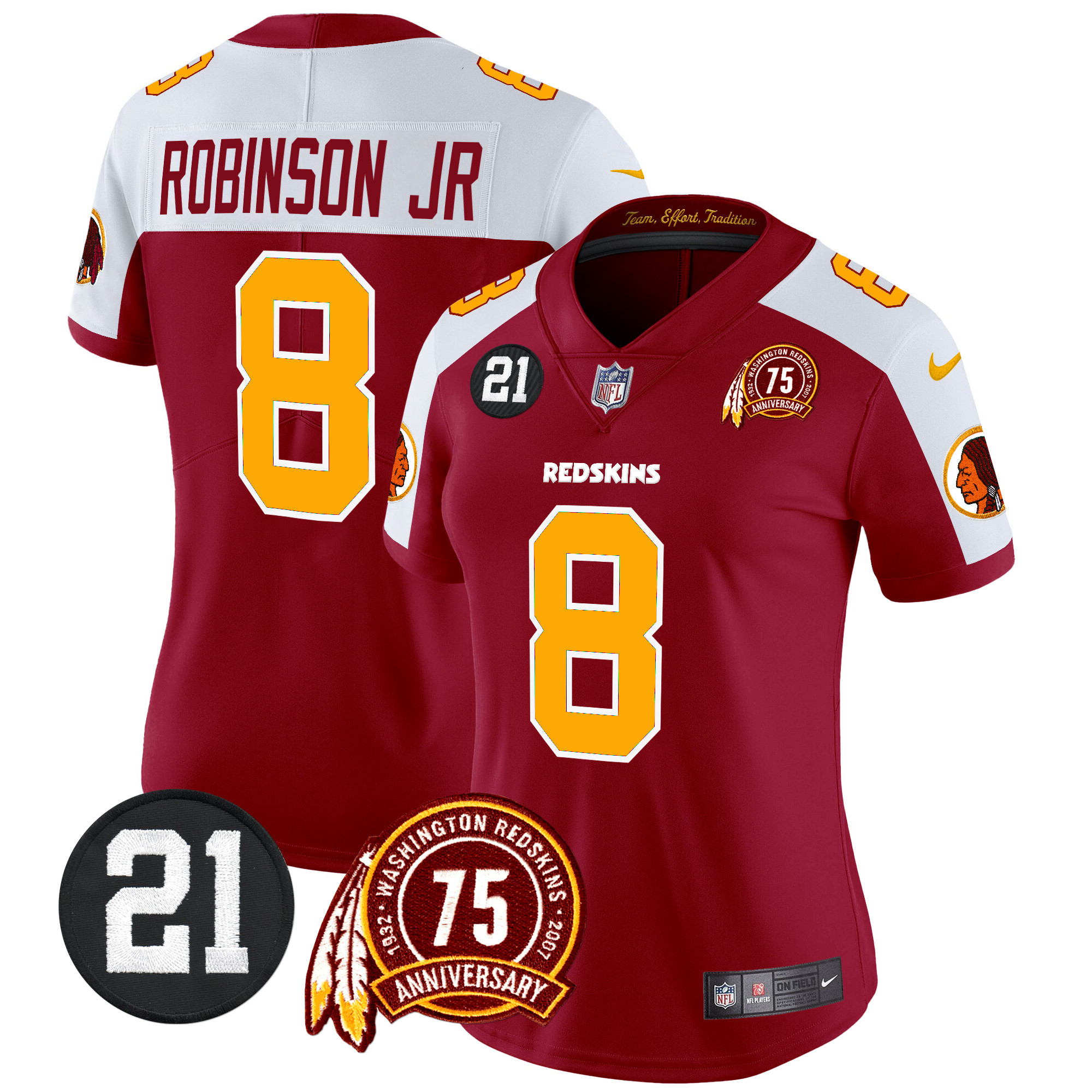 Robinson Jr. Women's Washington Redskins 75th & Sean Taylor Patch Vapor Limited Burgundy Alternate Jersey - All Stitched